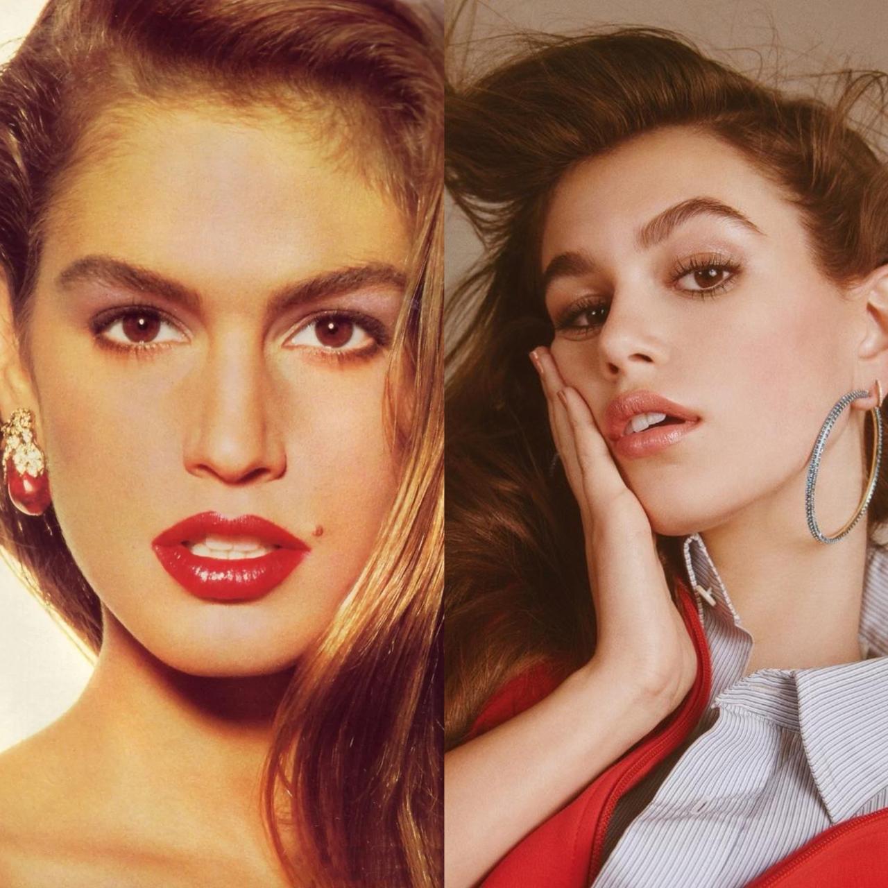 第一代超模辛迪·克劳馥的女儿——凯雅格伯，颜值身材都已经超过了母亲。
但是时代不