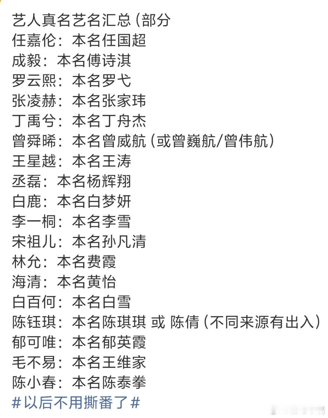 艺人真名艺名汇总怎么感觉有些是不对的啊。就按现在的身份证来定本名就行了！比如何炅