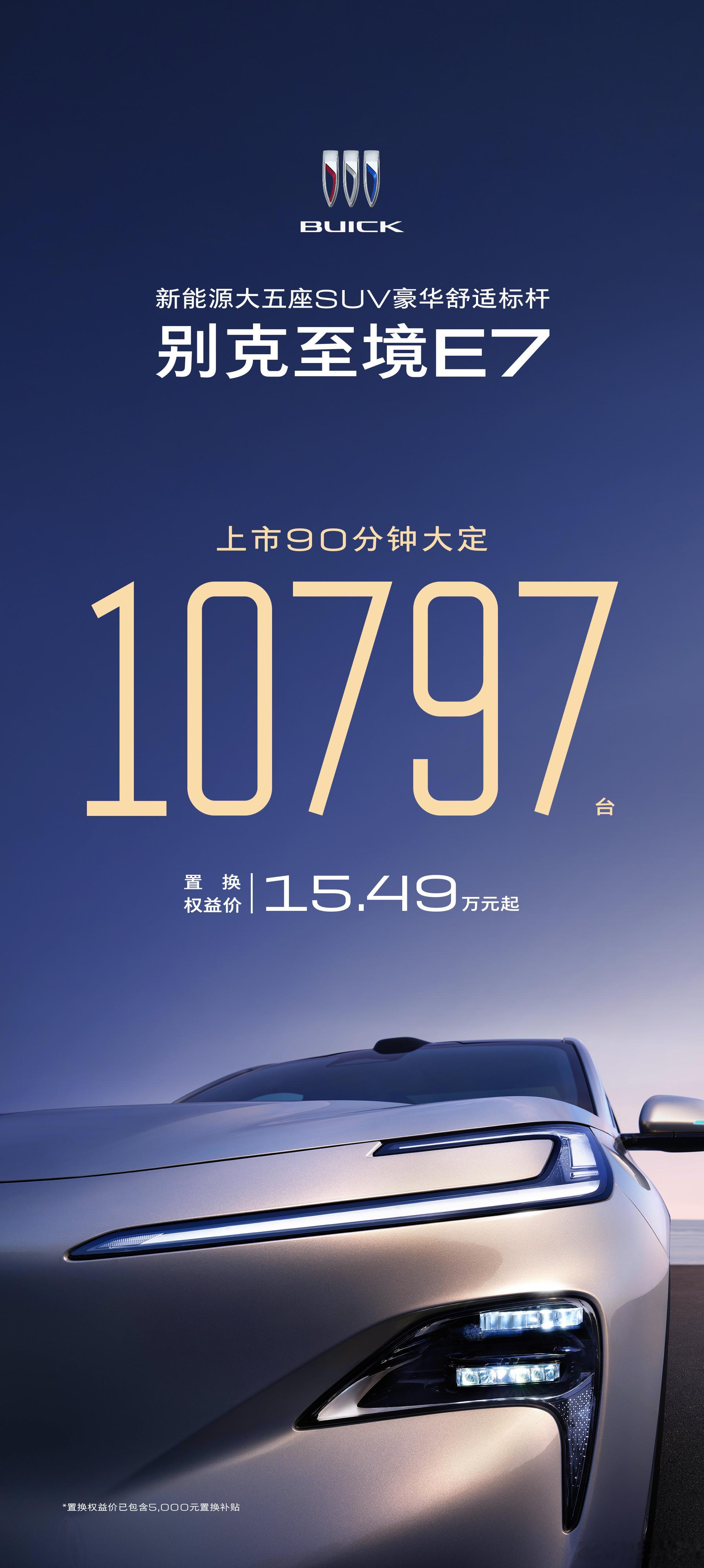 别克至境E7官方指导价15.99万-19.99万元，置换补贴5000-7000，