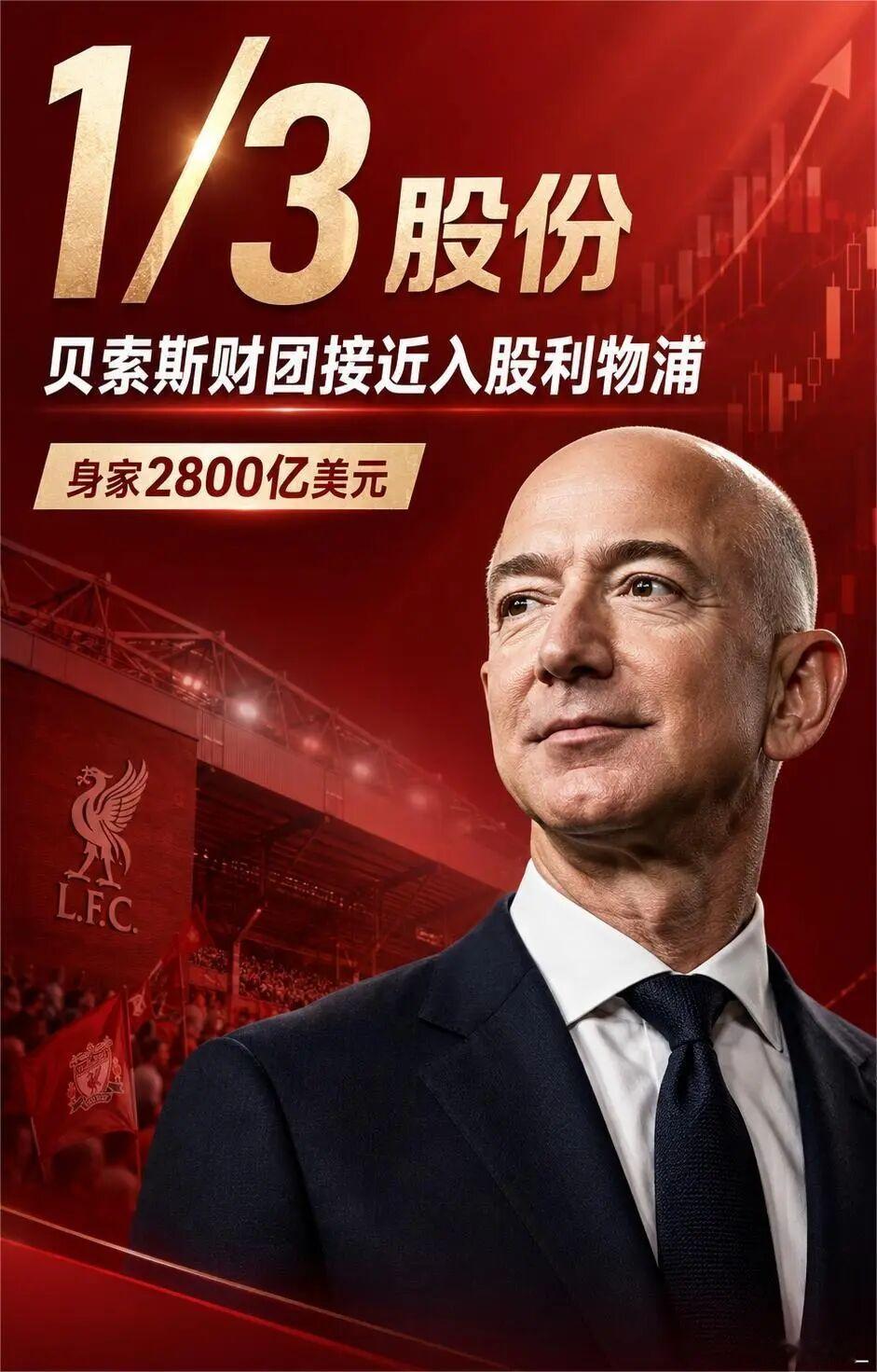 身家2800亿美元!天空：亚马逊创始人所在财团将收购利物浦1/3股份英国天空新闻