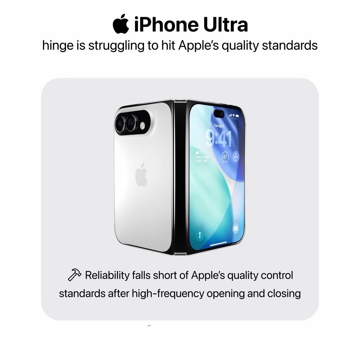 折叠基本定名为iPhone Ultra，铰链计划采用液态金属材质，耐用性强，这是