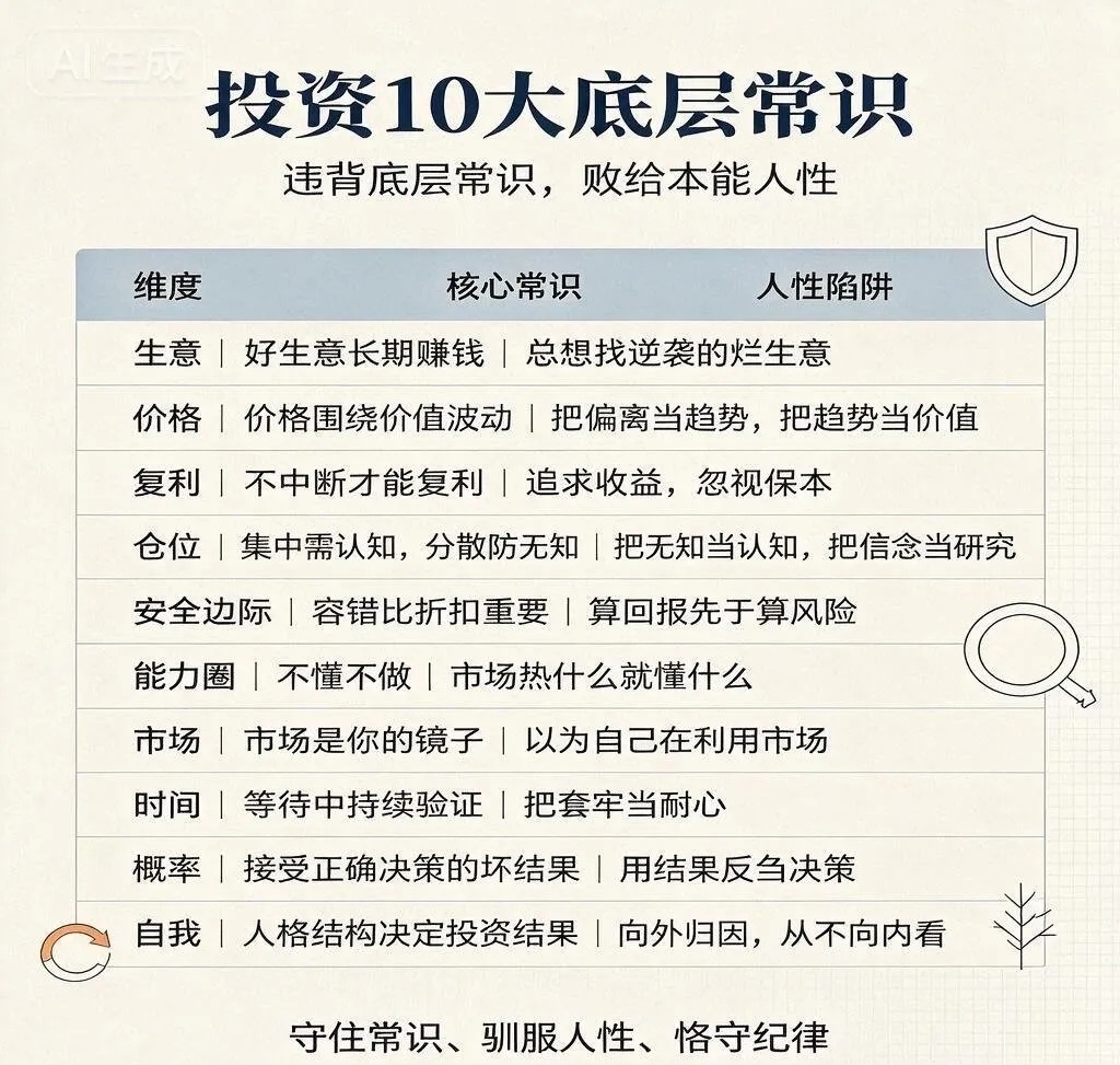 投资中的常识是什么？每一条都指向一个绕不过去的投资真相。投资所有亏损，根源只有两