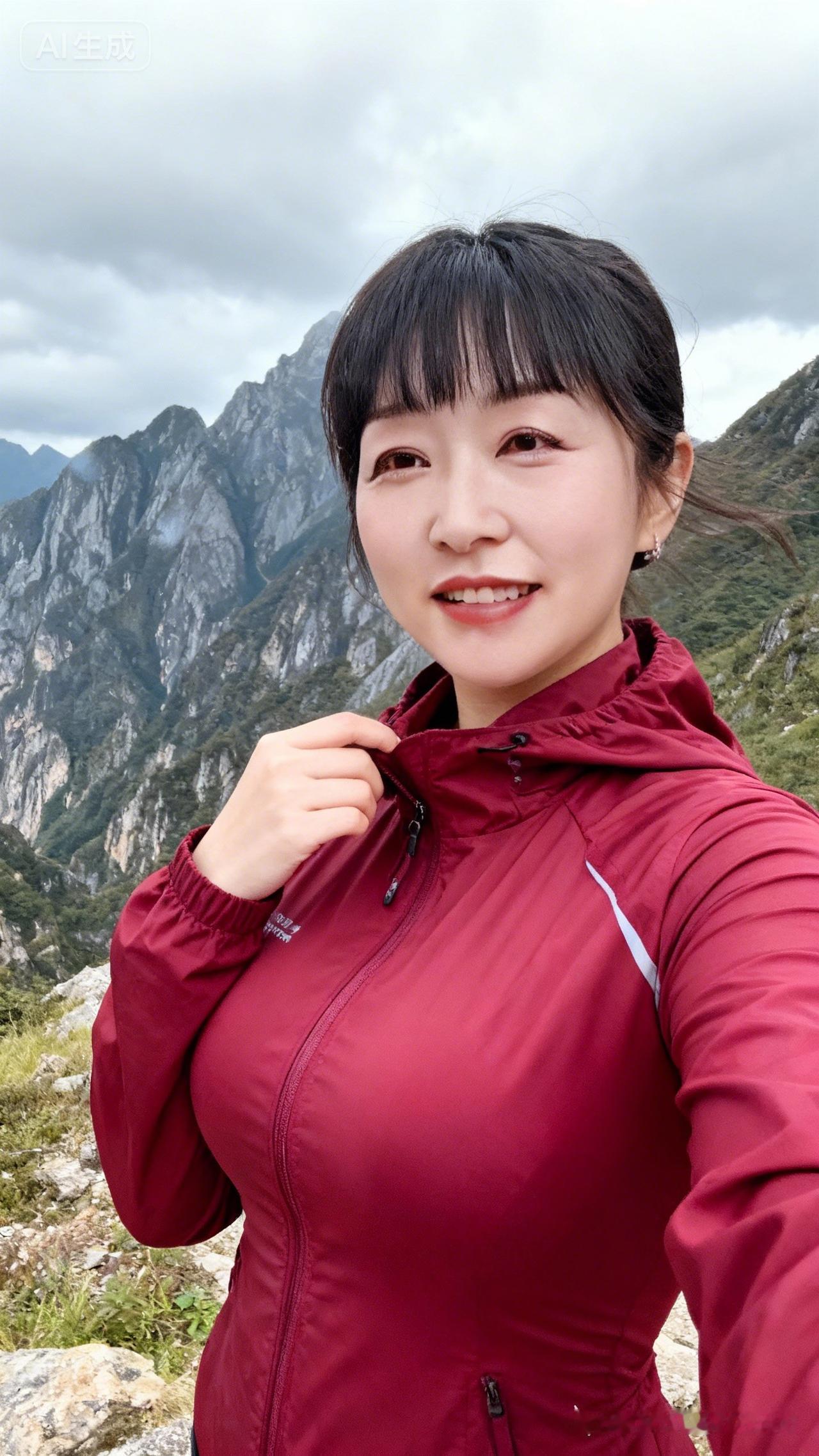 山间自拍，红衣少女，云雾缭绕，心旷神怡