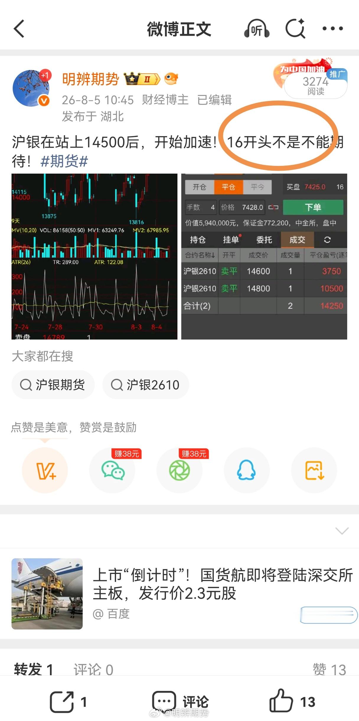 沪银已经来到15600附近，前面我看沪银看到16开头，差400个点左右，今天晚上