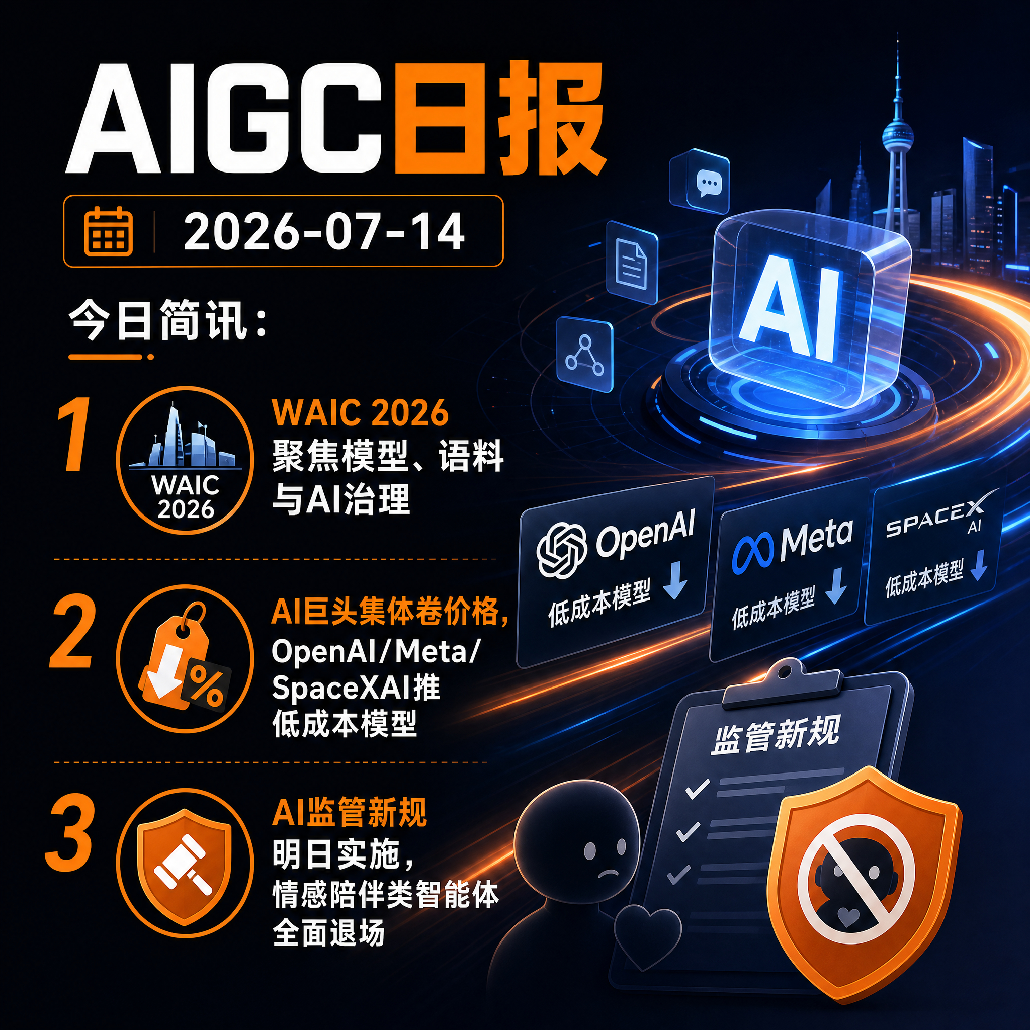 【AIGC日报 · 2026-07-14】今日简讯：1、WAIC 2026聚焦模