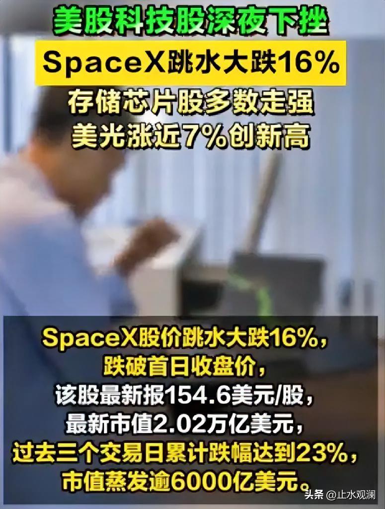 SpaceX一夜跌掉16%，三个交易日累计蒸发了超过6000亿美元。

那个靠星