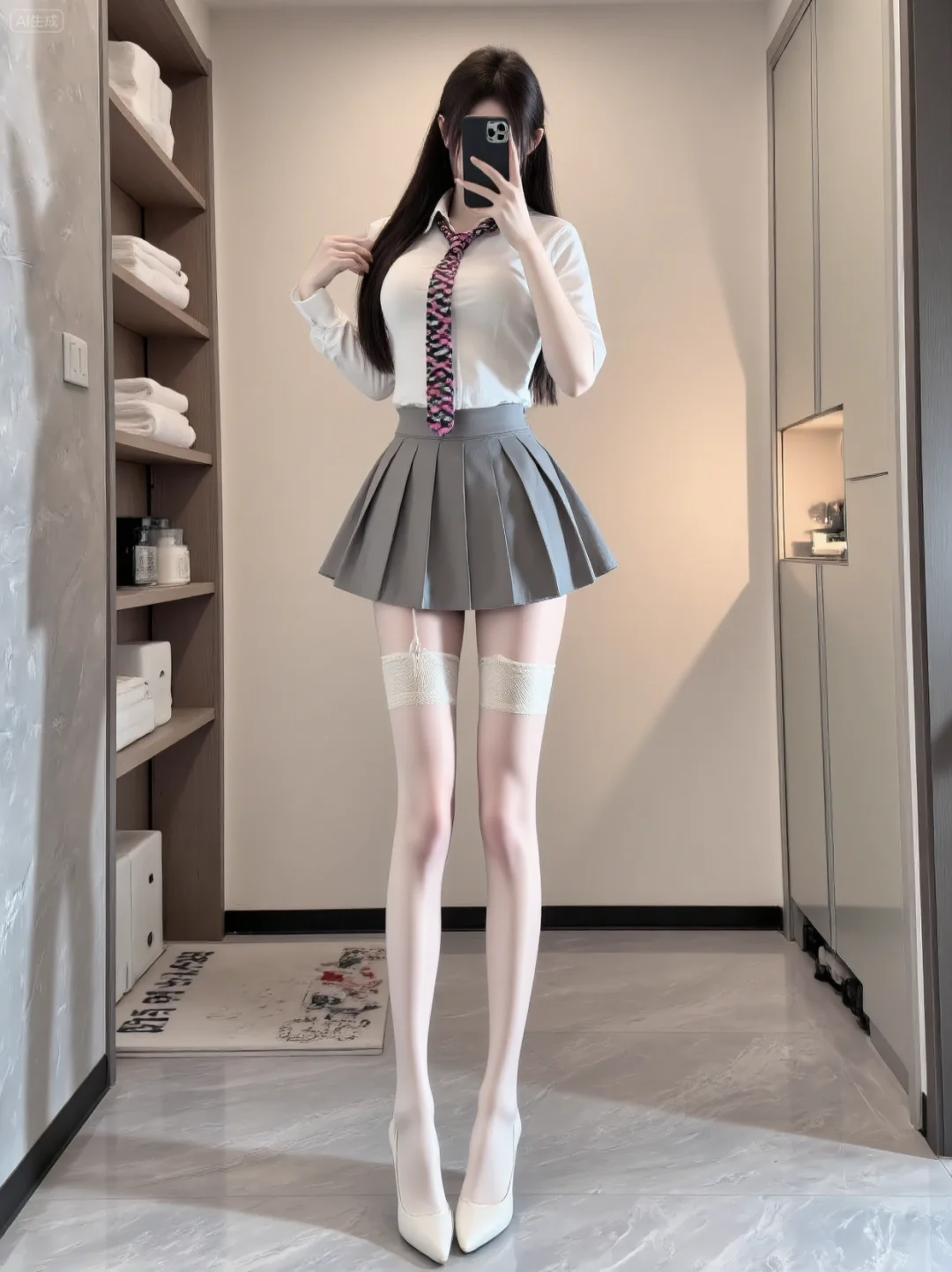 白衬衫配蕾丝袜的纯欲感