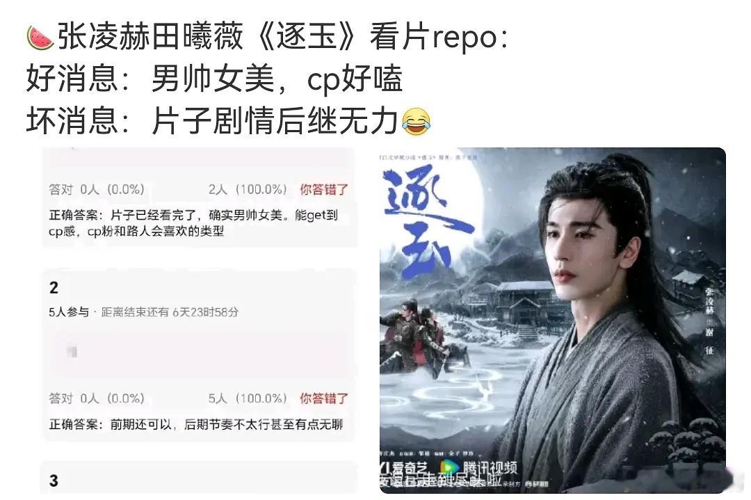 逐玉暂定3月播出张凌赫、田曦薇领衔主演的古装武侠剧《逐玉》3月6日播出！押最高热