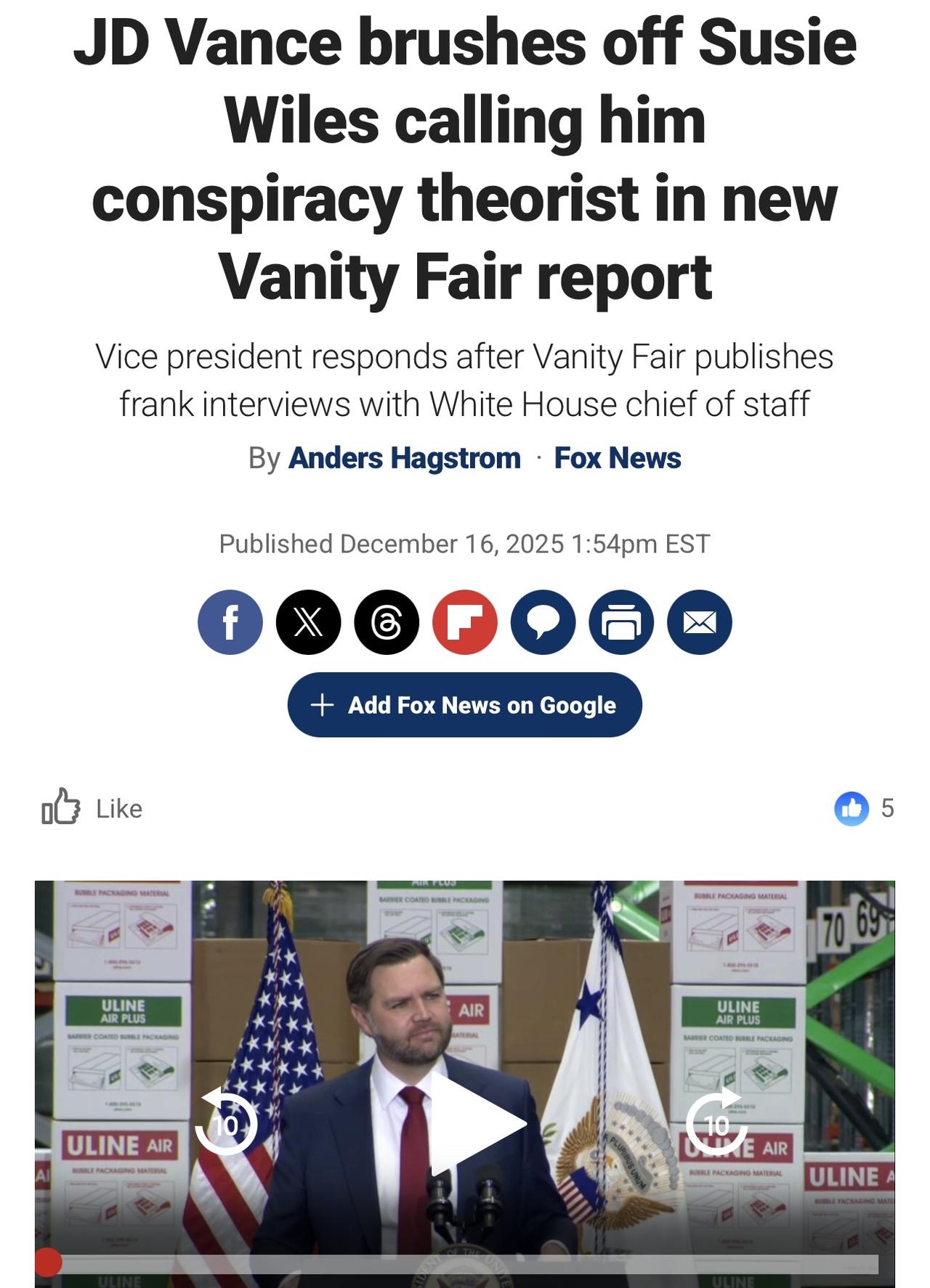 “我从未见过她对美国总统不忠，我认为这使她成为总统所能要求的最佳白宫幕僚长人选。