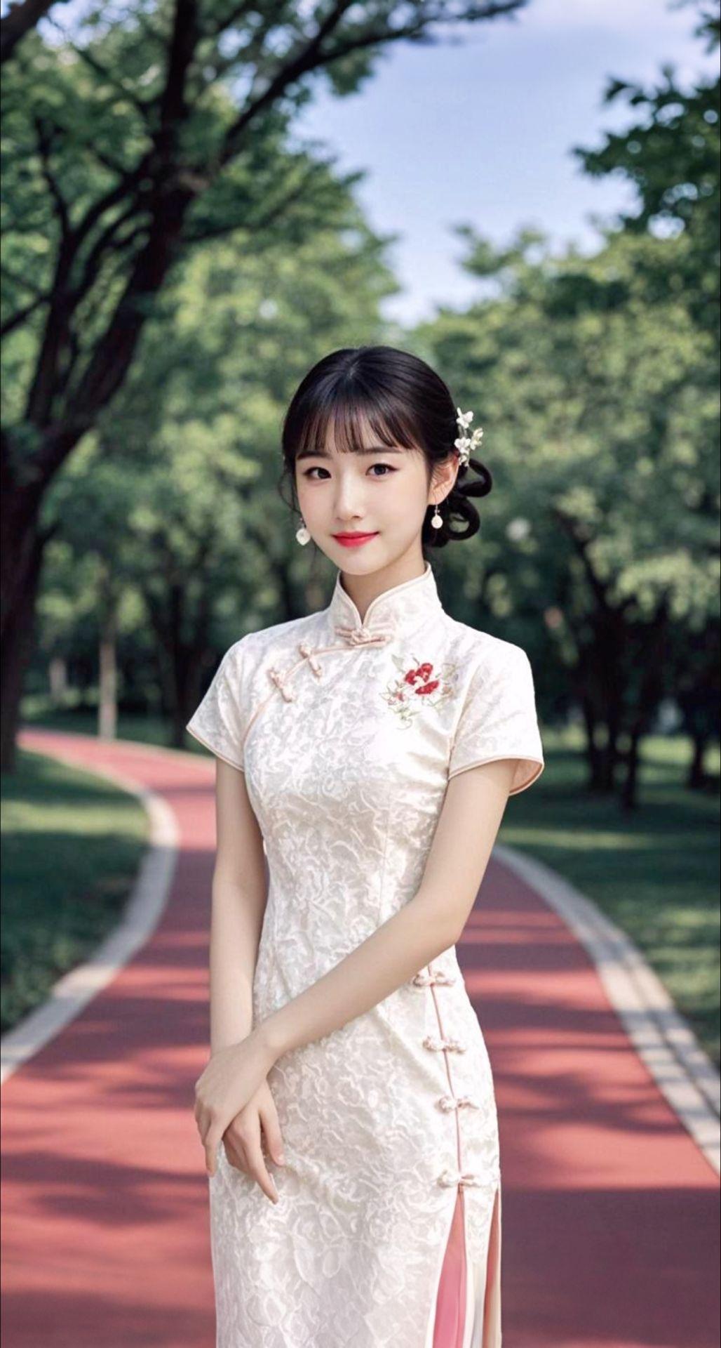 AI扩图 AI林间旗袍韵