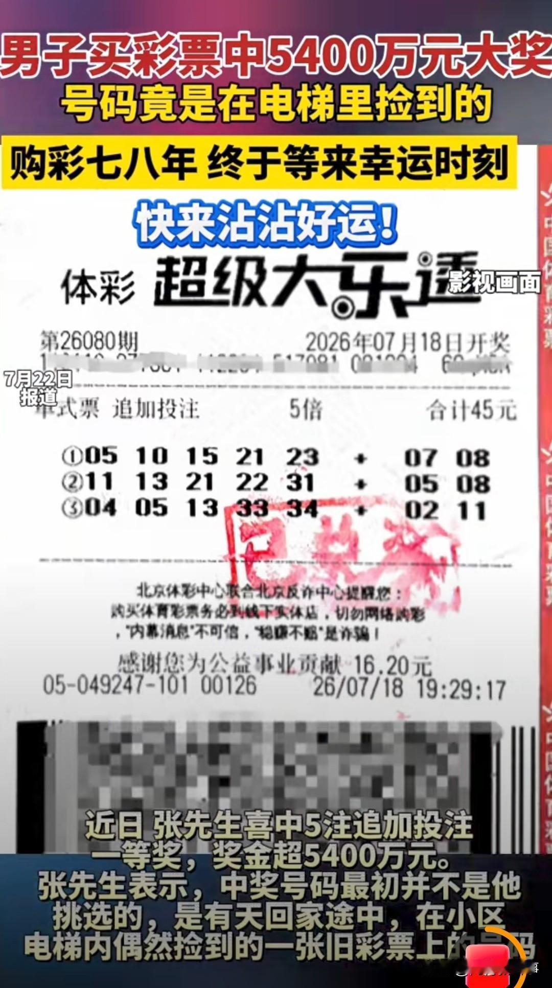 这事儿放谁身上，都得愣半天。
北京朝阳区一张被扔在电梯里的废彩票，愣是让一位老彩