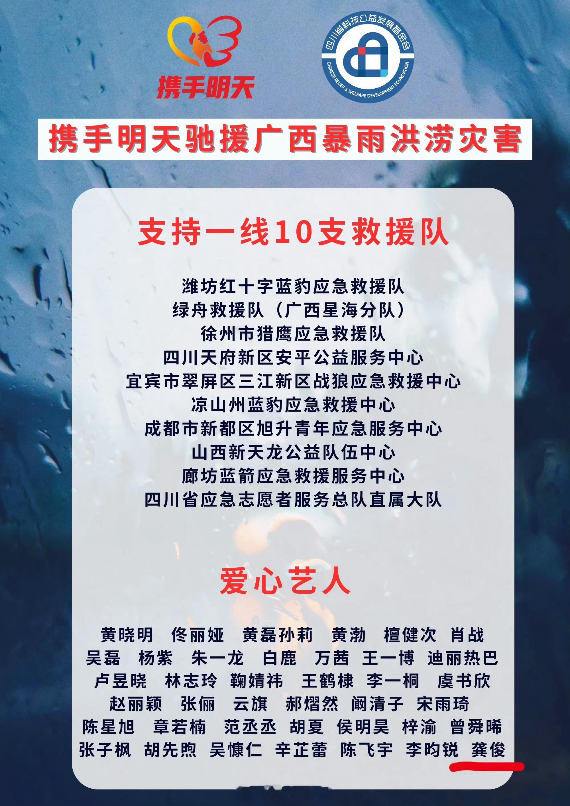 龚俊驰援广西水灾龚俊驰援广西灾区龚俊捐赠驰援广西水灾！ 
