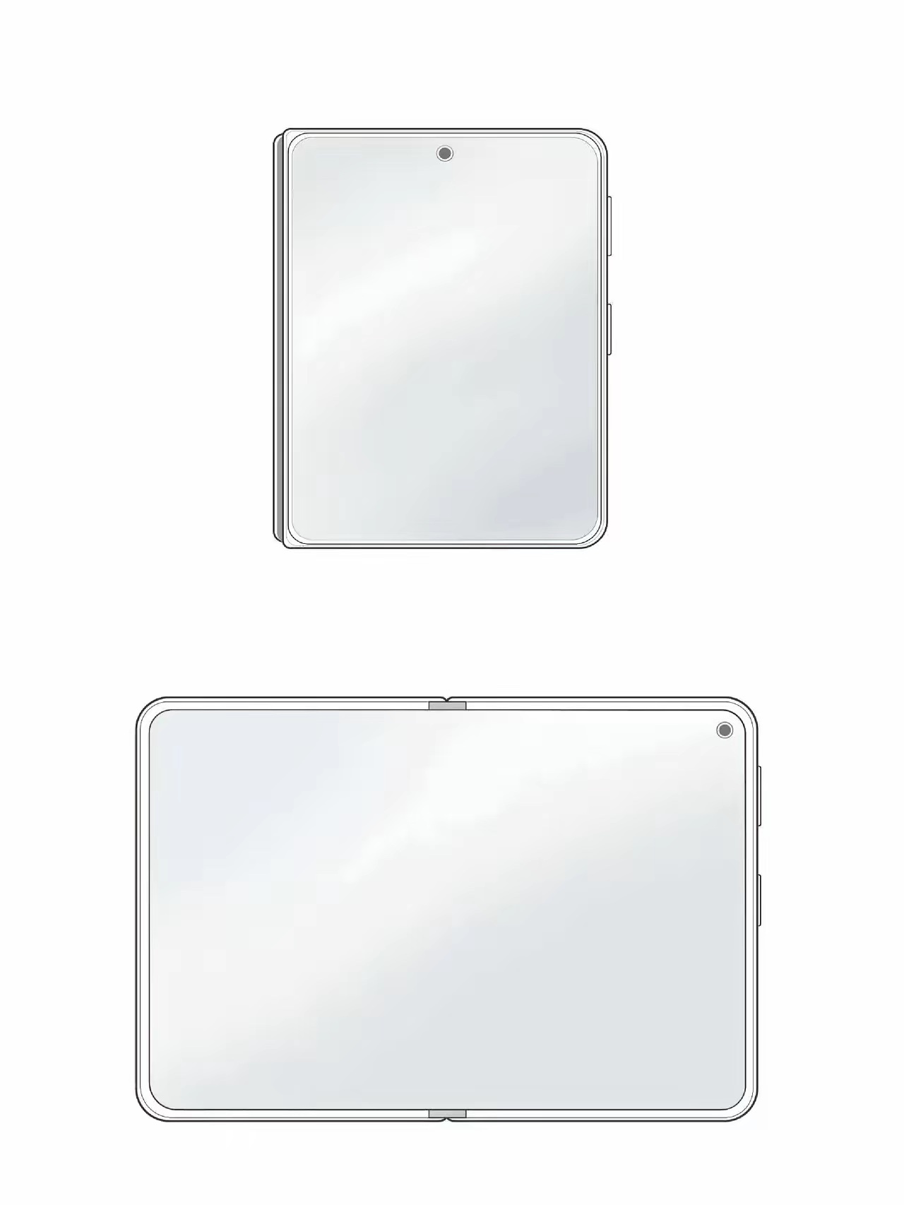 华为大阔折设计图曝光外屏是5.3英寸，展开之后内屏7.5英寸。所以可以看成是一款