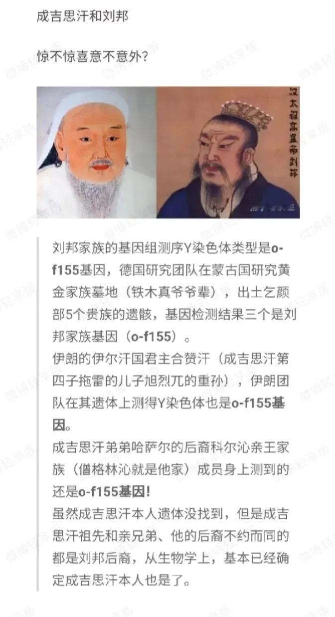 成吉思汗竟然是刘邦的后代，看到这个确实既惊喜，又意外[恐惧]