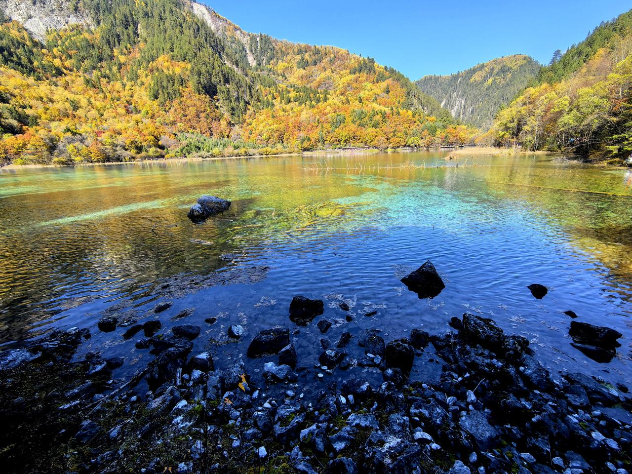 九寨沟五花海是九寨沟核心景点，九寨精华，它被誉为九寨一绝。
五花海的美，让人不敢