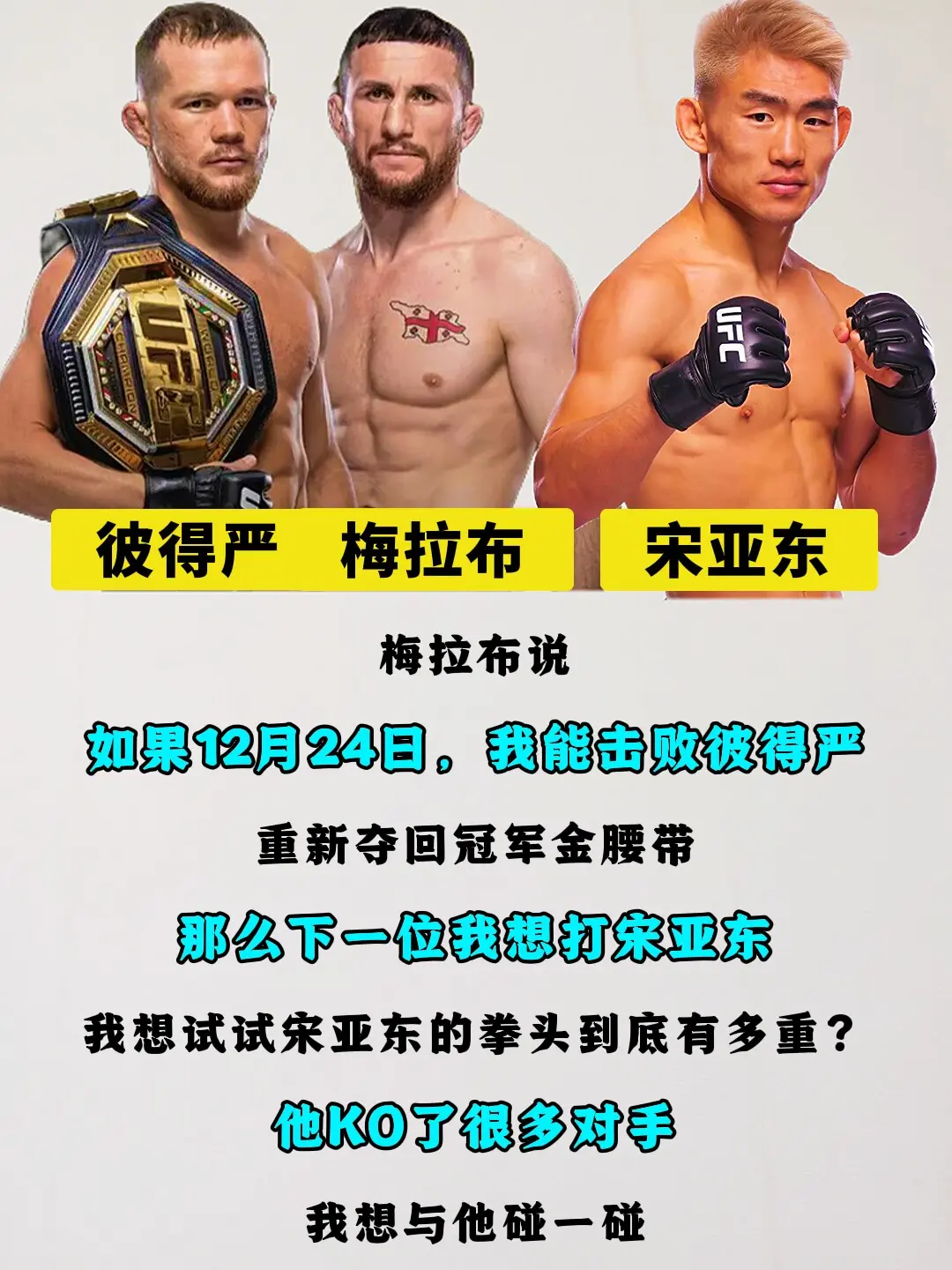 UFC梅拉布说：如果我能击败彼得严重夺冠军，那么下一位我想打宋亚东