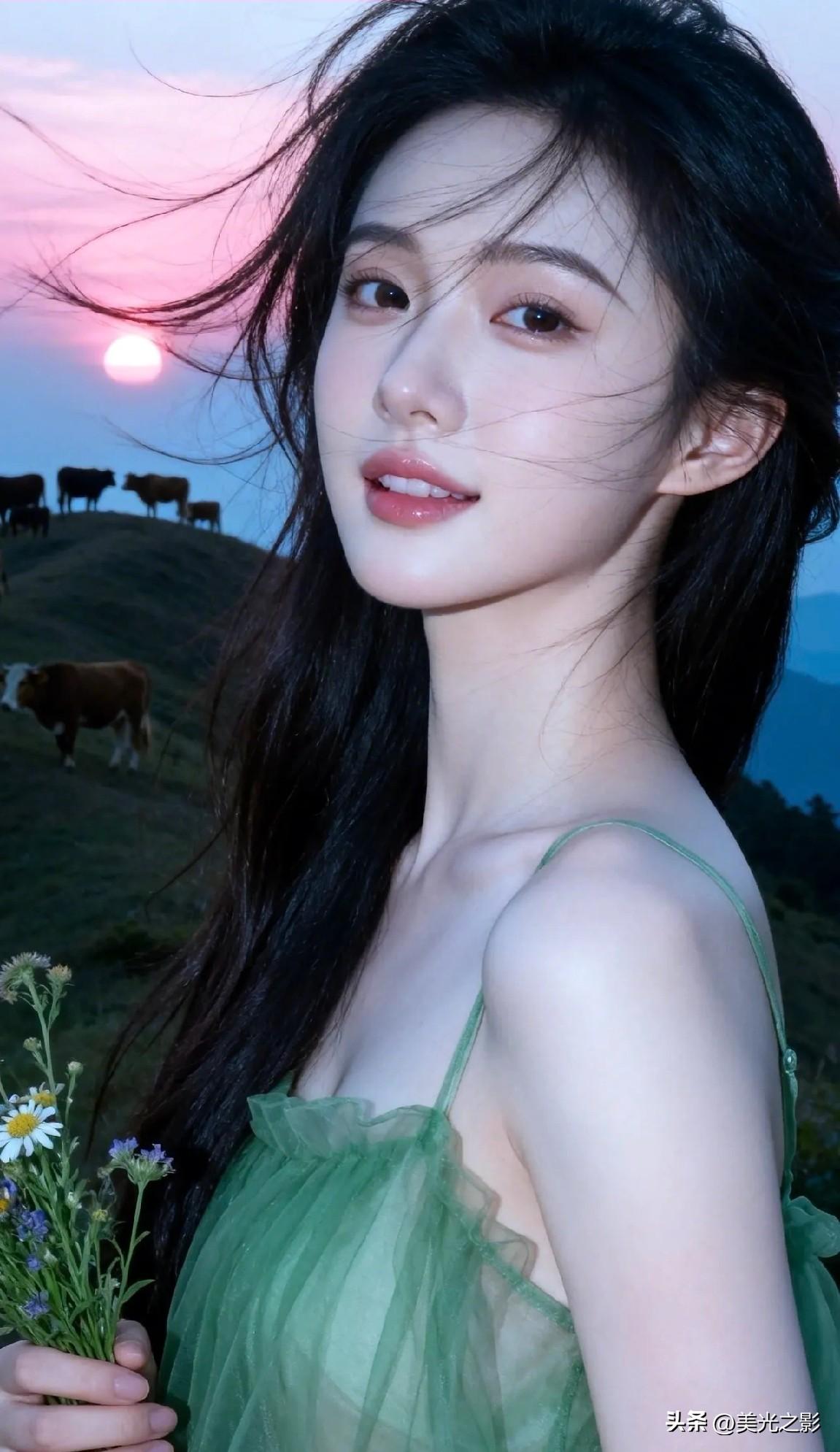 光之影&AI
绿衣美人倚芳草，日暮牛羊归。
绿裙溪景照 绿裙美人自拍 湖畔绿裙照