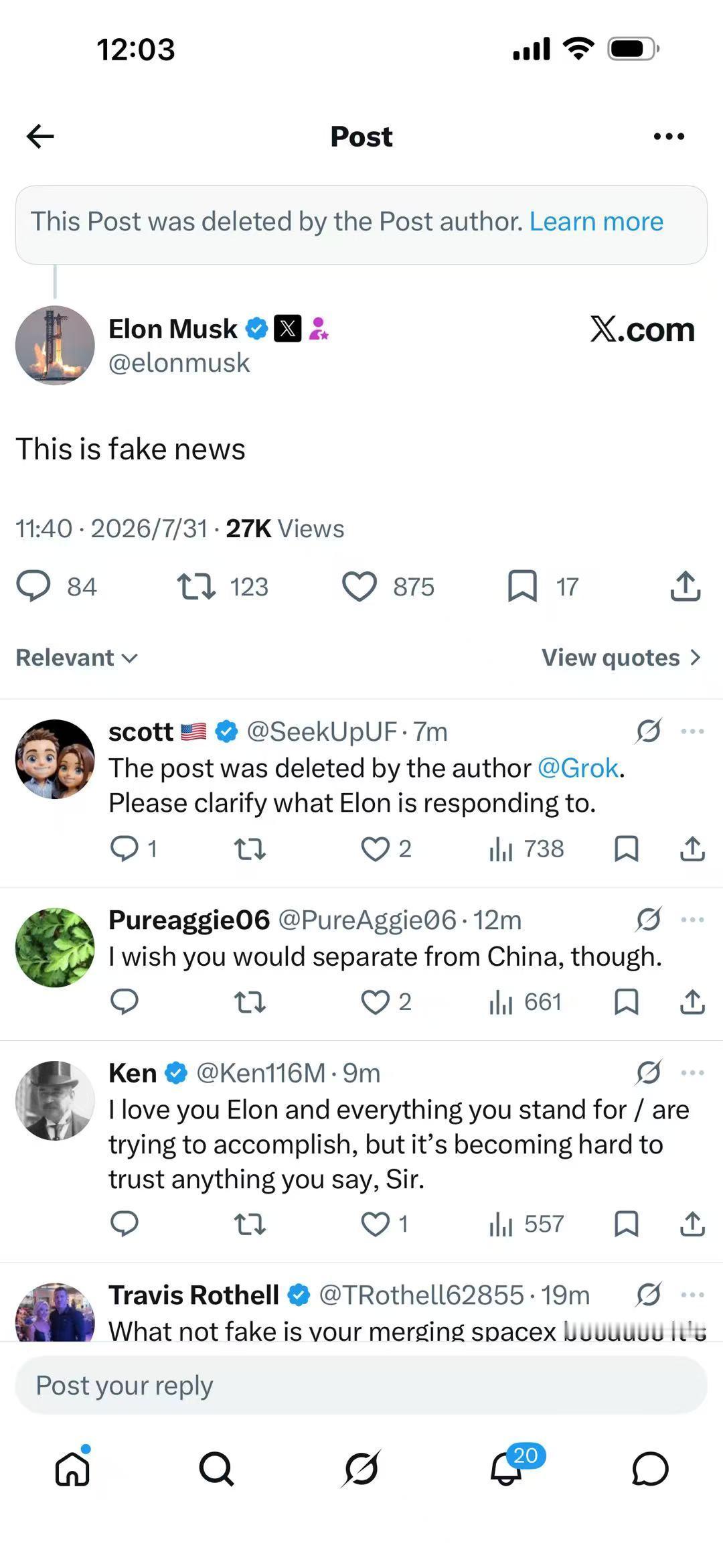 特斯拉出售中国业务这事，马斯克亲自辟谣了。特斯拉考虑出售中国业务