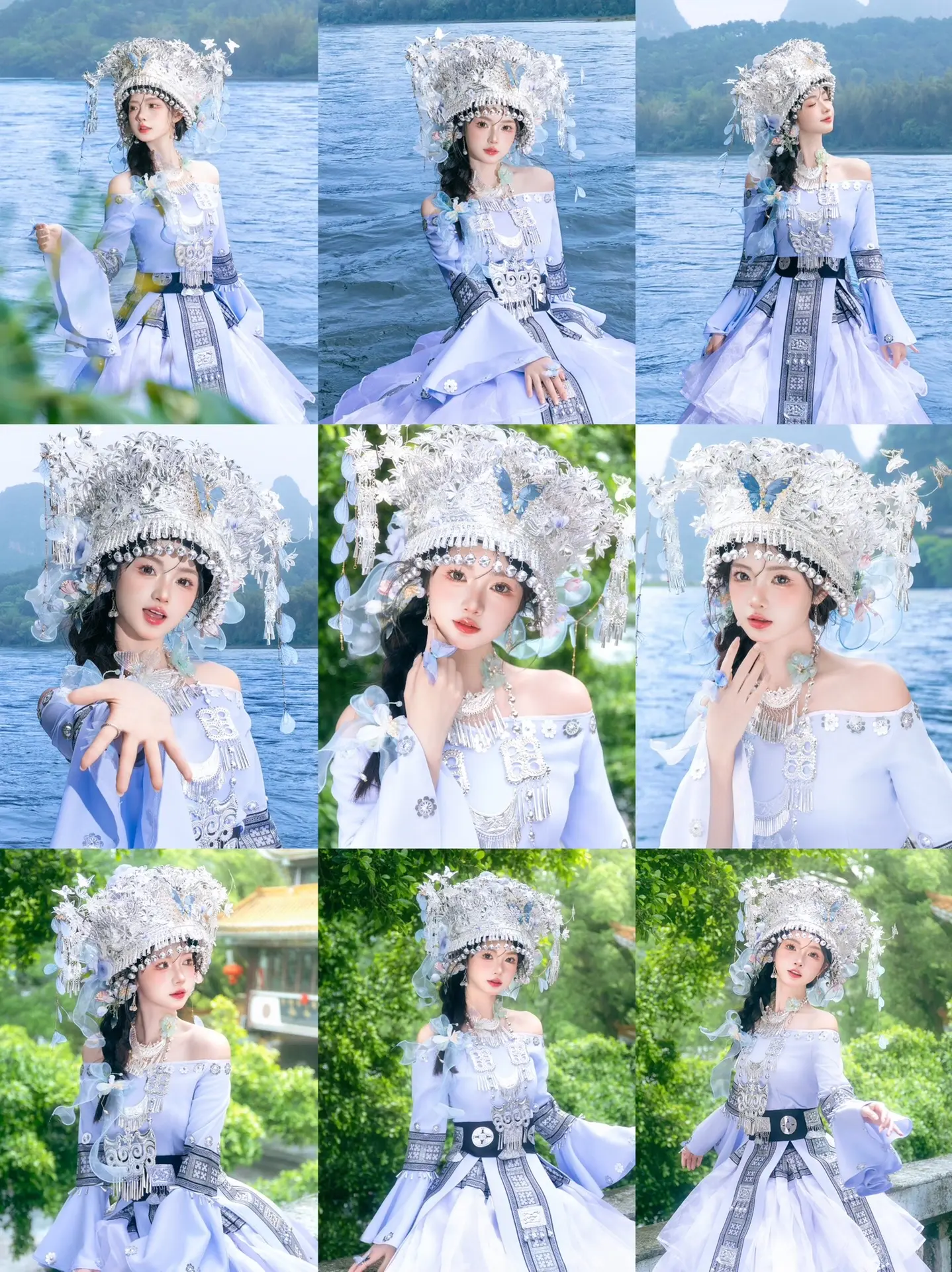 阳朔两套反差苗疆少女！蓝色or黑色？好难选啊