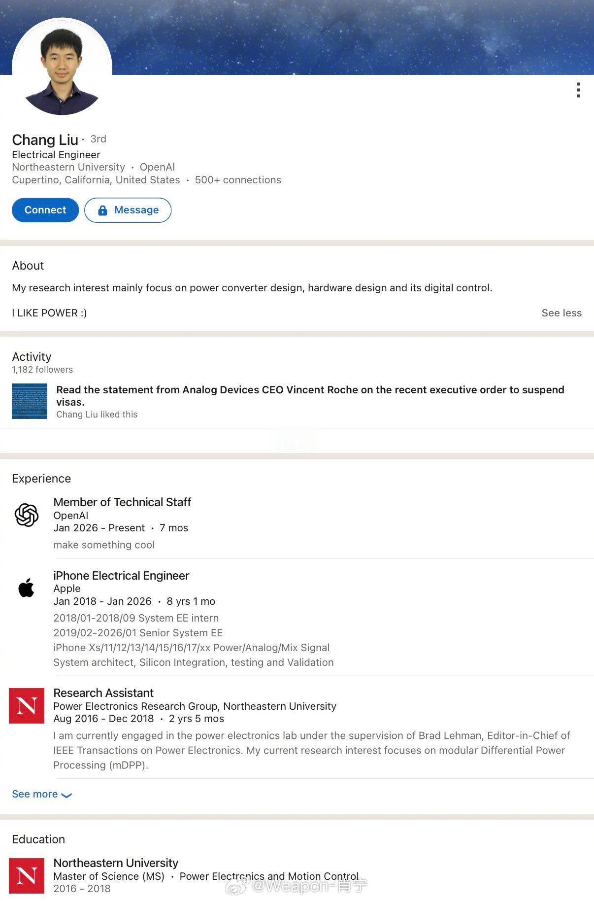 苹果 一名离职苹果的华裔工程师入职OpenAI，因为窃取苹果机密为OpenAI所