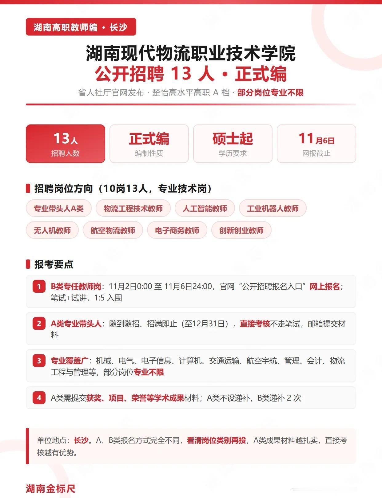 不用笔试！湖南13个带编岗直接考核🎯。长沙的带编岗来了！湖南现代物流职业技术学