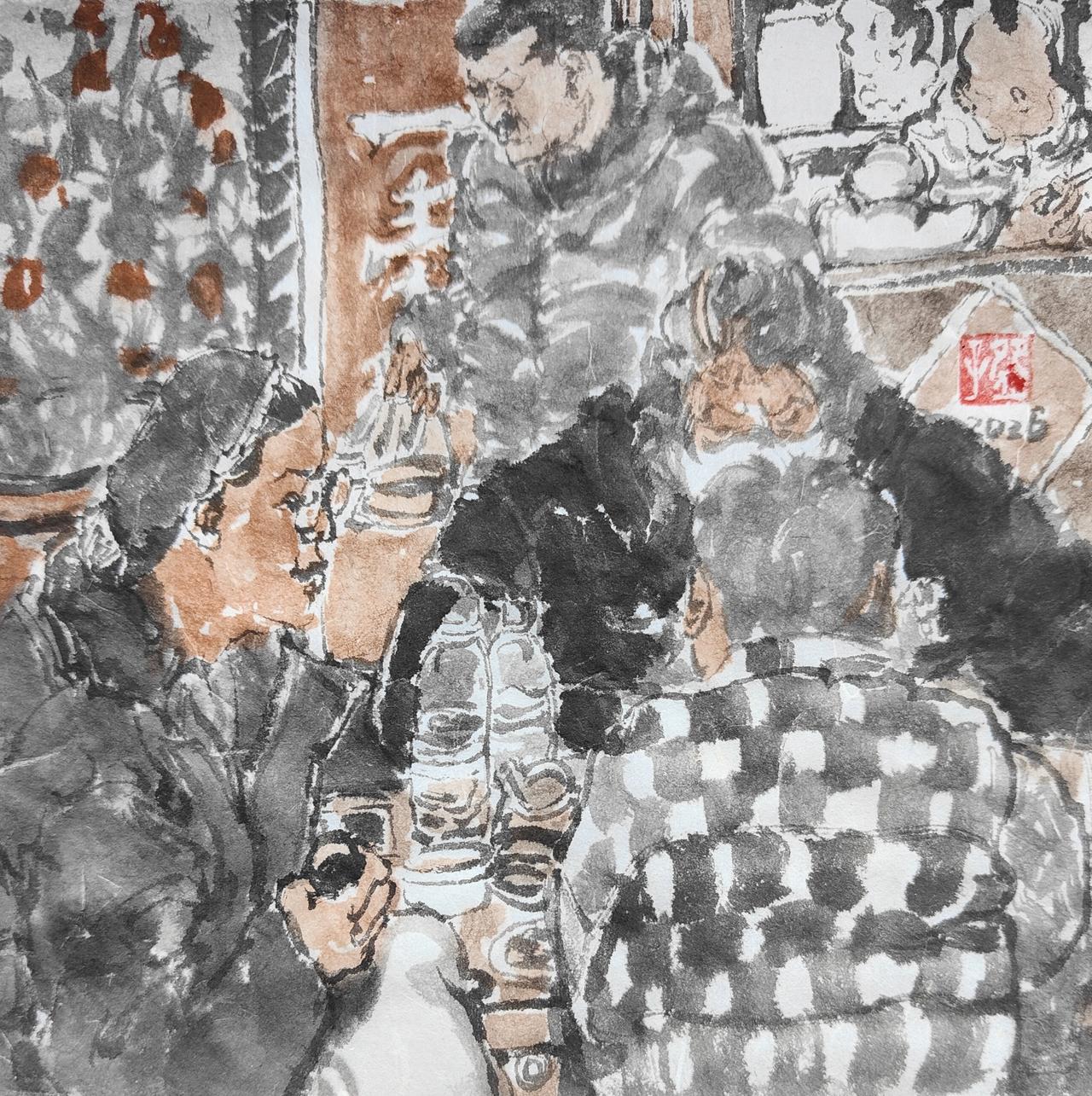 碗子的纸片水墨系列《一瞥，俱是人间烟火》
​看画能自己编故事的画才是好画。[偷笑