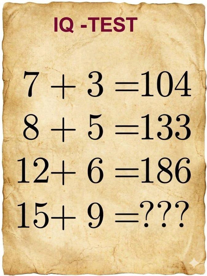 谁能算出这道IQ题？
我盯着看了五分钟，越算越懵。
7+3=104，8+5=13