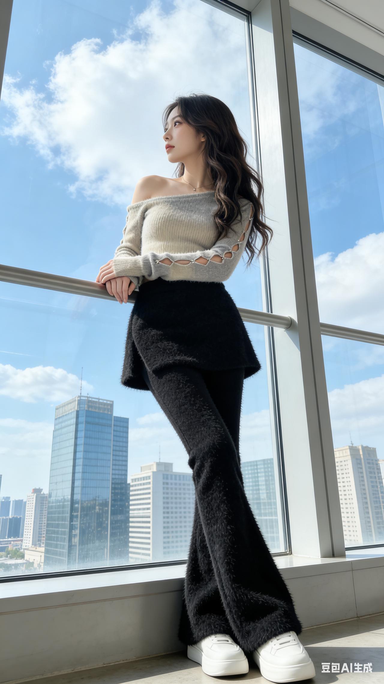 有个性又高级的穿搭是什么样的呢? 都市时尚少女，倚窗远眺，尽显优雅气质。