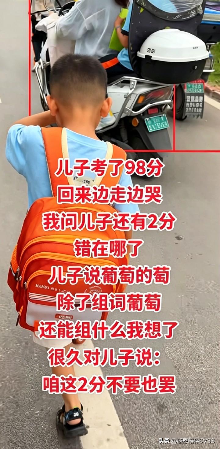 娃娃考到98分，一路上还边走边哭！就因为“萄”字组词丢了两分，我想了半天脑壳都抠