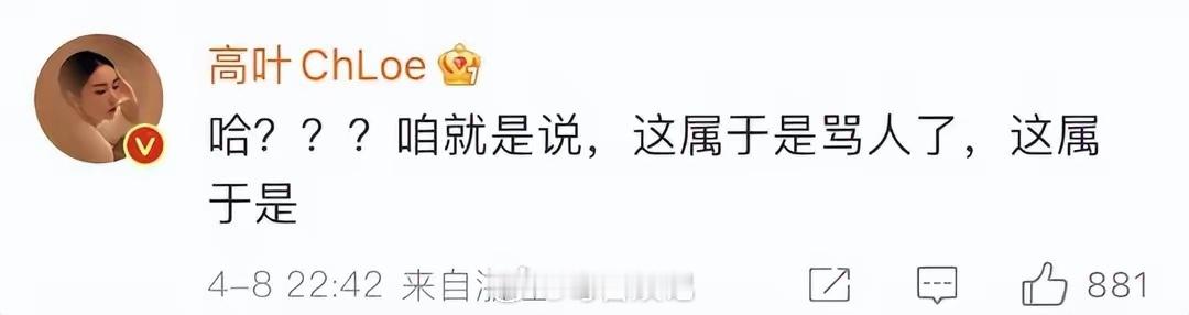 #高叶恋情#怪不得之前有粉丝，说她35岁没有谈过恋爱，高叶直接回应：“这属于骂人