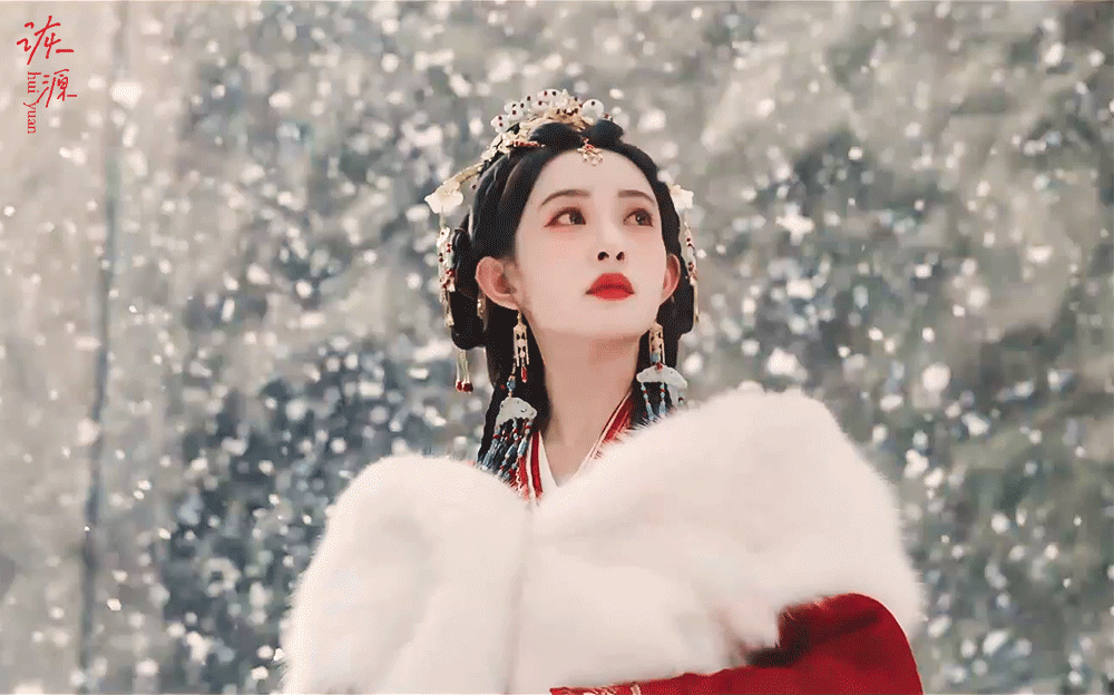 孟子义 《桃花映江山》姜桃花 / 动图☽ 绝处逢婚预告红衣+毛领 下雪❄️❄️❄