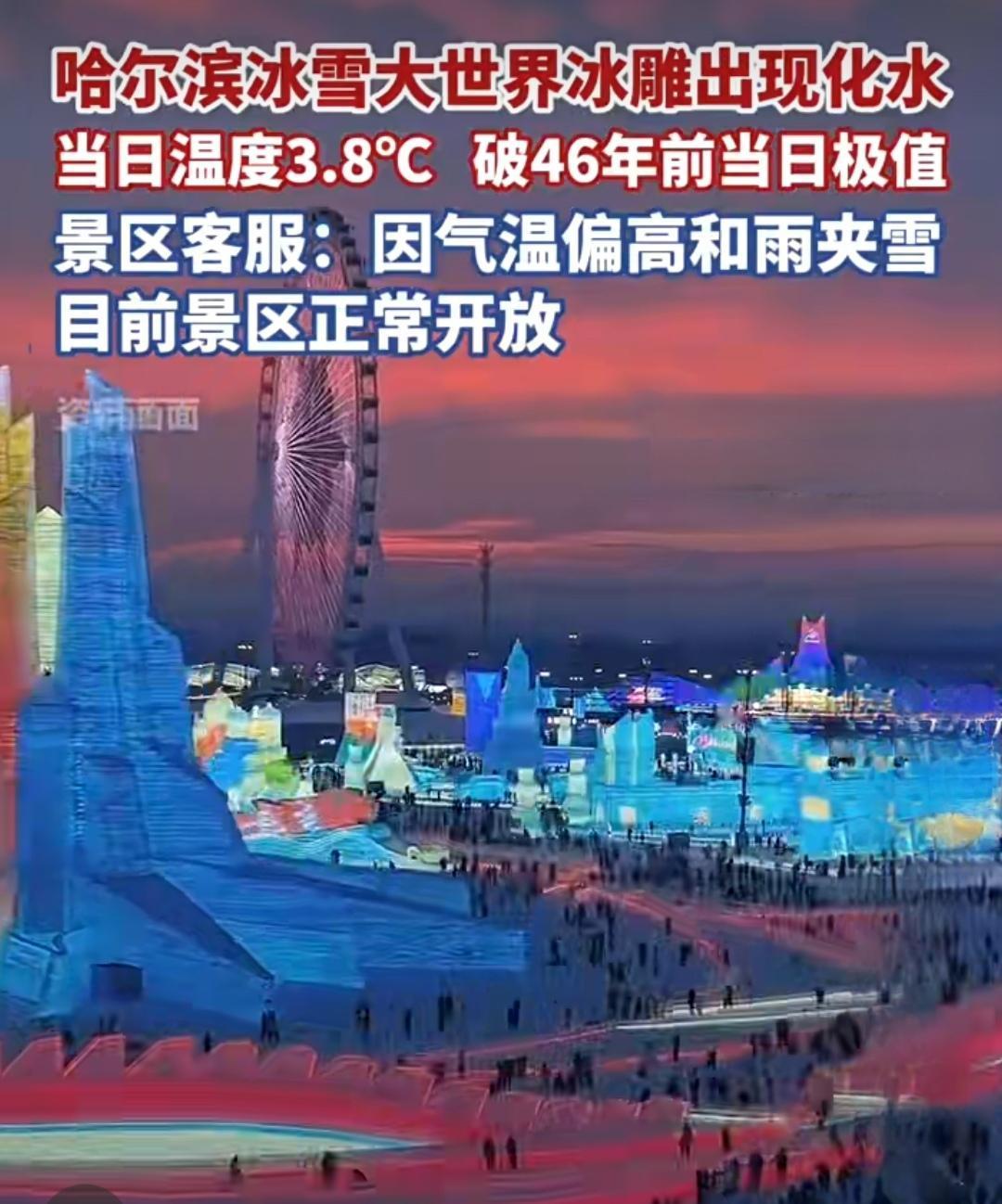 哈尔滨冰雕“热”得“冒汗”？暖冬奇景引游客惊呼，景区回应来了！

12月的哈尔滨