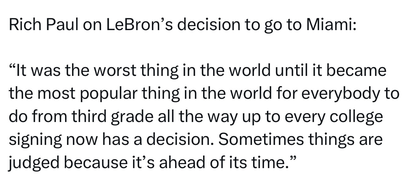 里奇·保罗谈詹姆斯2010年加盟热火的决定：“这个决定一度被贬为最糟糕的选择，直