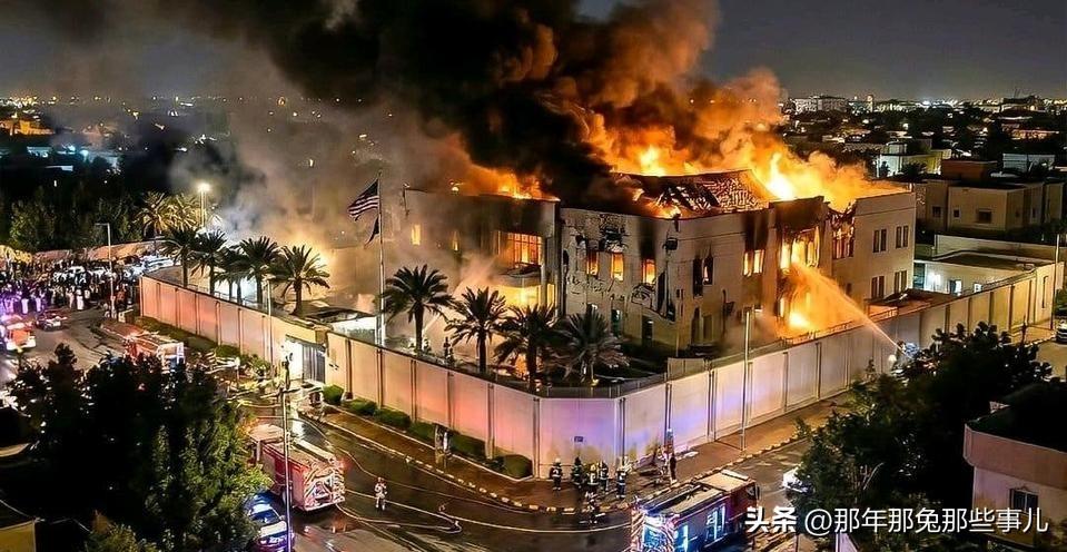 美国驻利亚德大使馆已经全部被摧毁【图片】

墙真高啊，小摩托也真准啊...这导弹