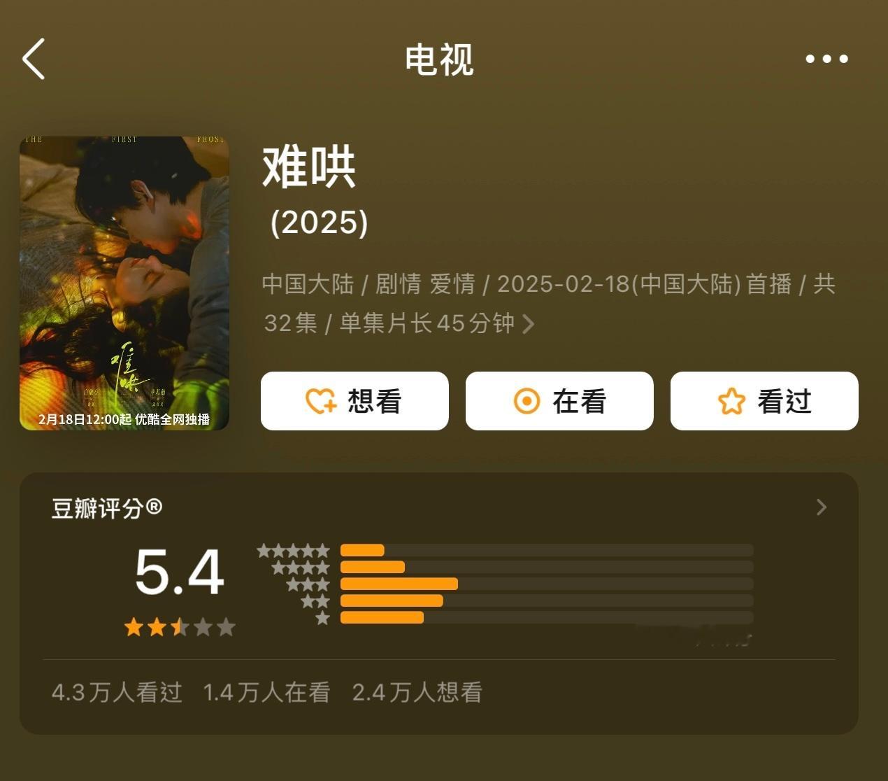 白敬亭X章若楠主演《难哄》豆瓣开分5.4～ 