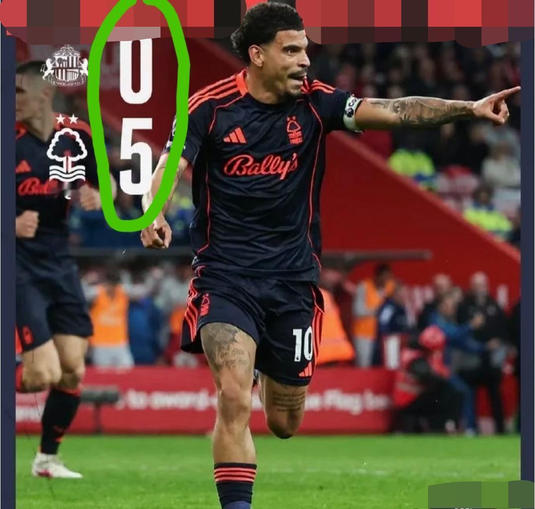 诺丁汉森林5:0大胜桑德兰，积分已经来到了39分，领先少赛一场的热刺和西汉姆联8