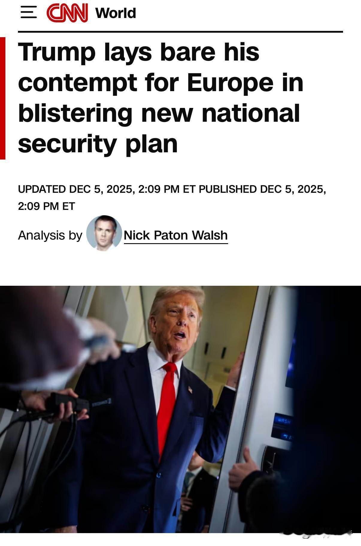 媒体报道称，川普在制定新的国家安全计划中展示了他对欧洲的蔑视！这没啥好奇怪的，在