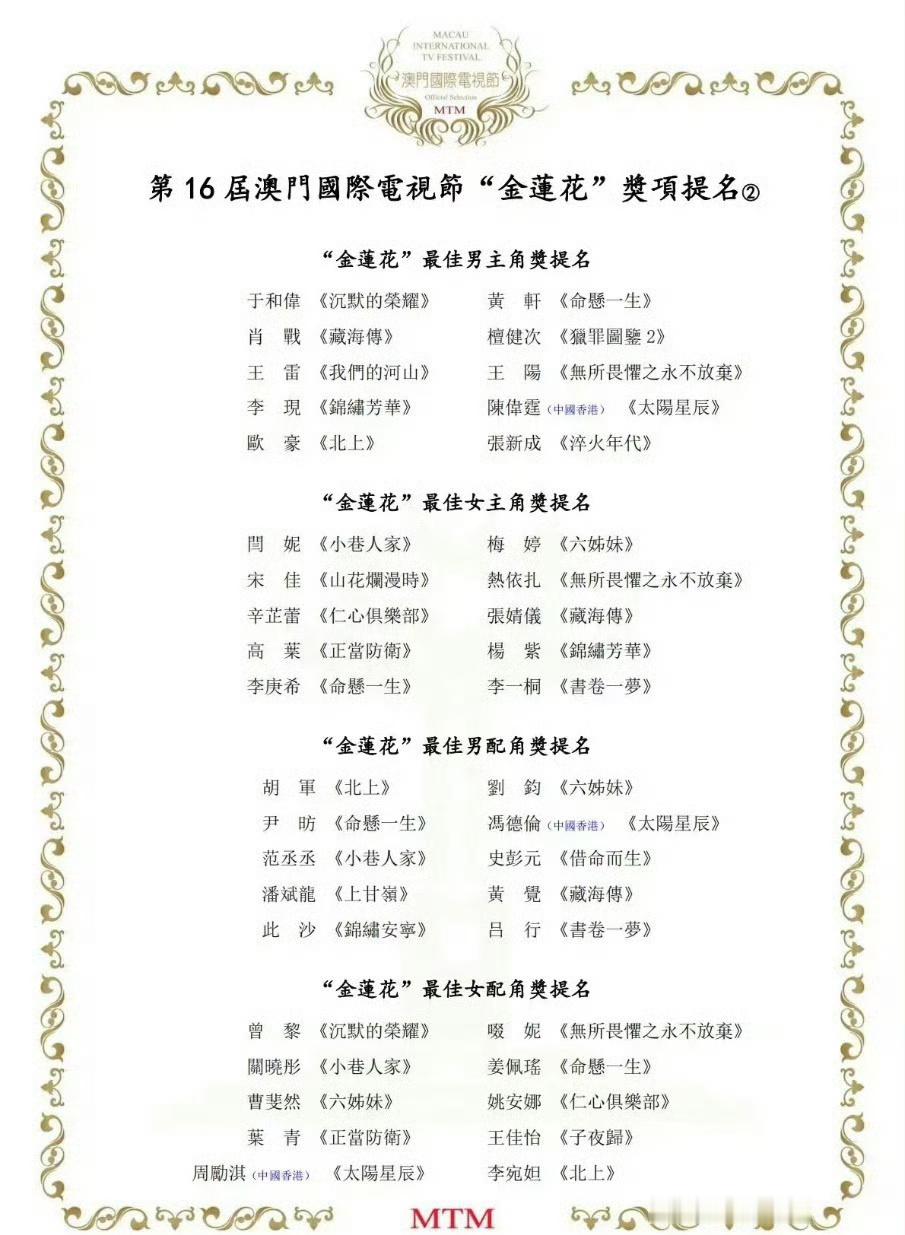 金莲花提名名单出来了，提名即肯定，恭喜恭喜！ 