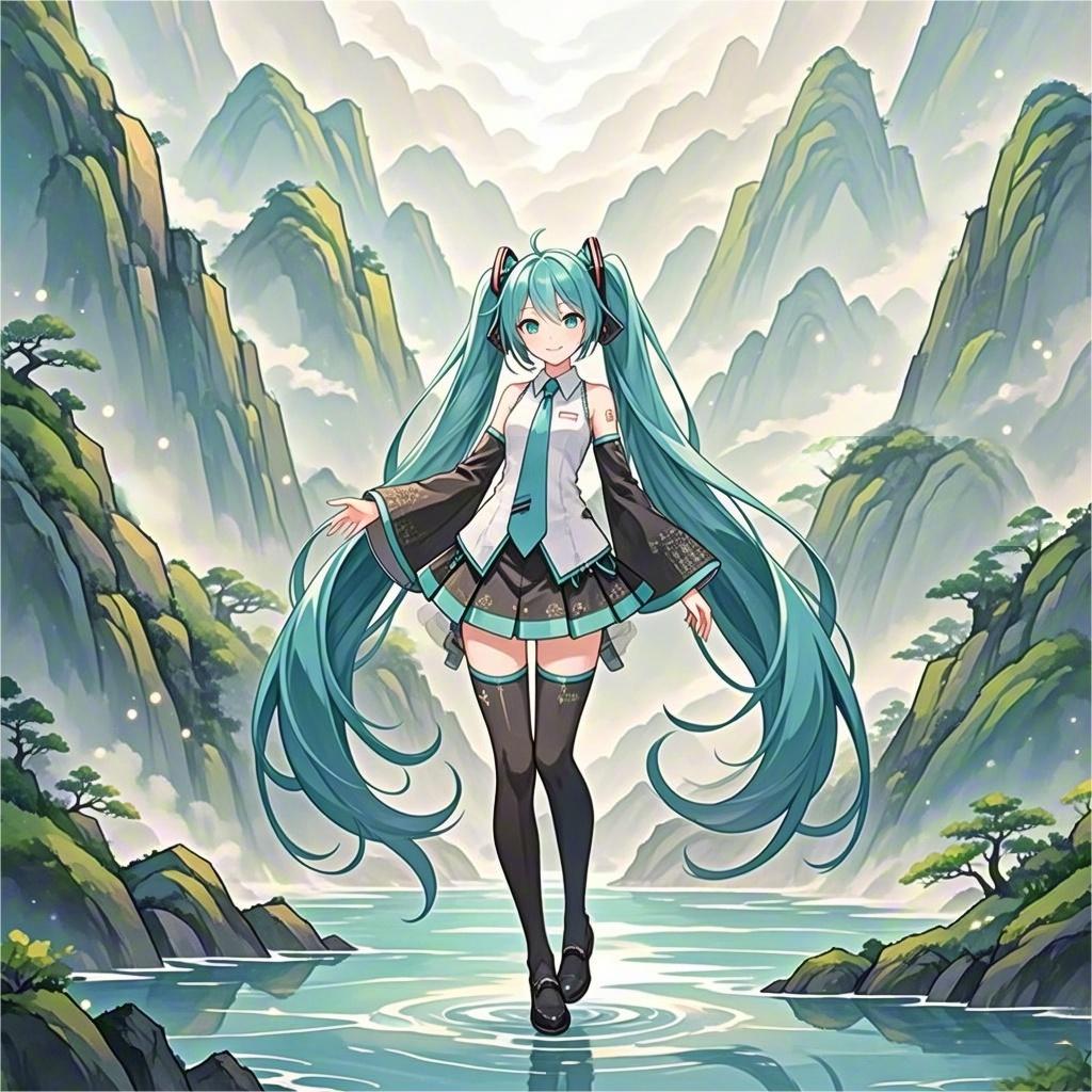 【初音未来但是中国山水画】 
凌波仙子的味道，出来了。 
AI画得，还行！