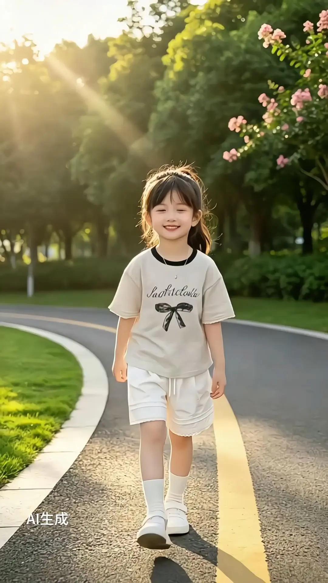 软乎乎条纹蝴蝶结T恤+蕾丝边白色短裤，清新韩系感直接拉满🥰面料透气舒服，上身宽