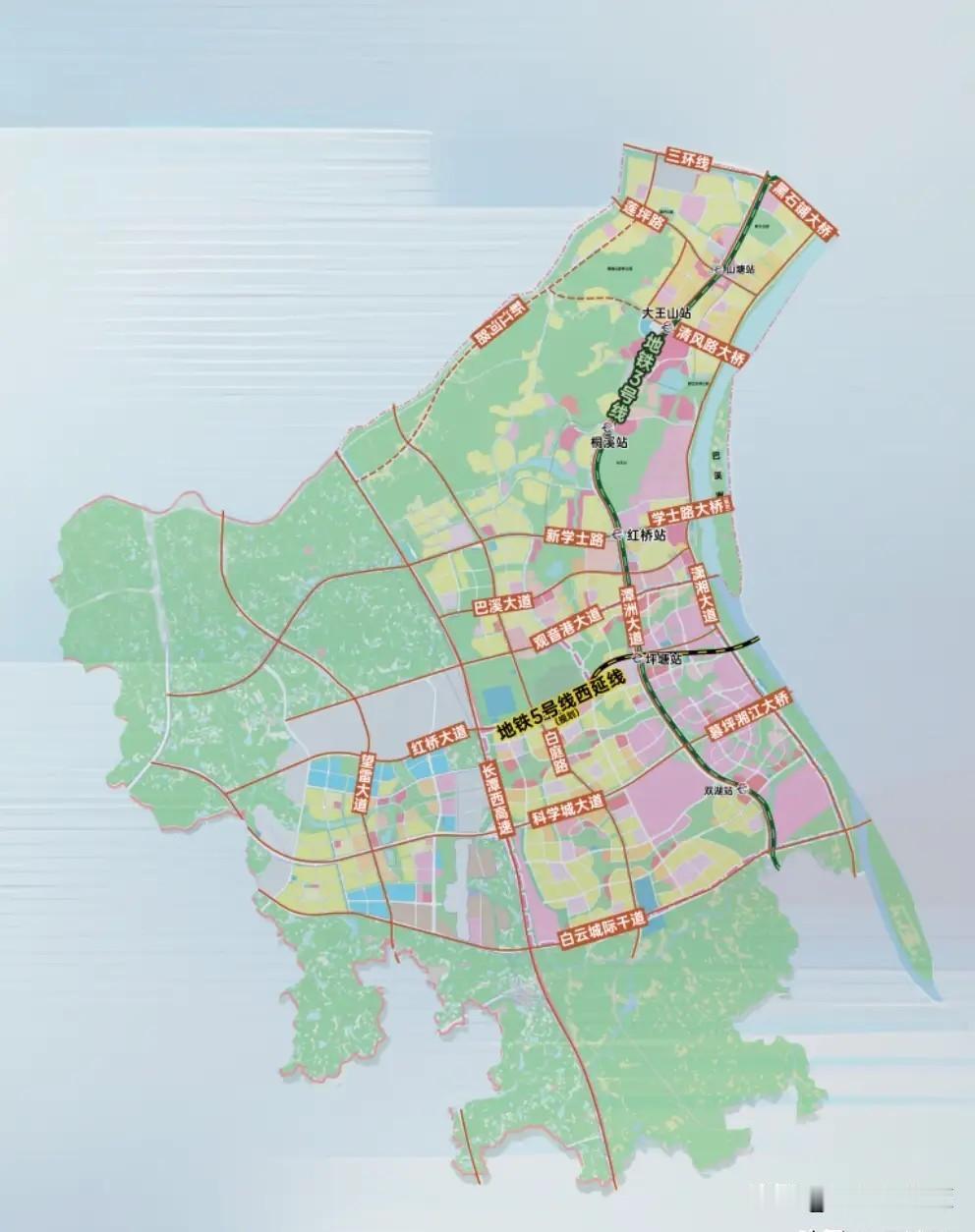 长沙大王山路网规划确实可圈可点。
就拿主干道来说，道路宽敞笔直，双向多车道的设计