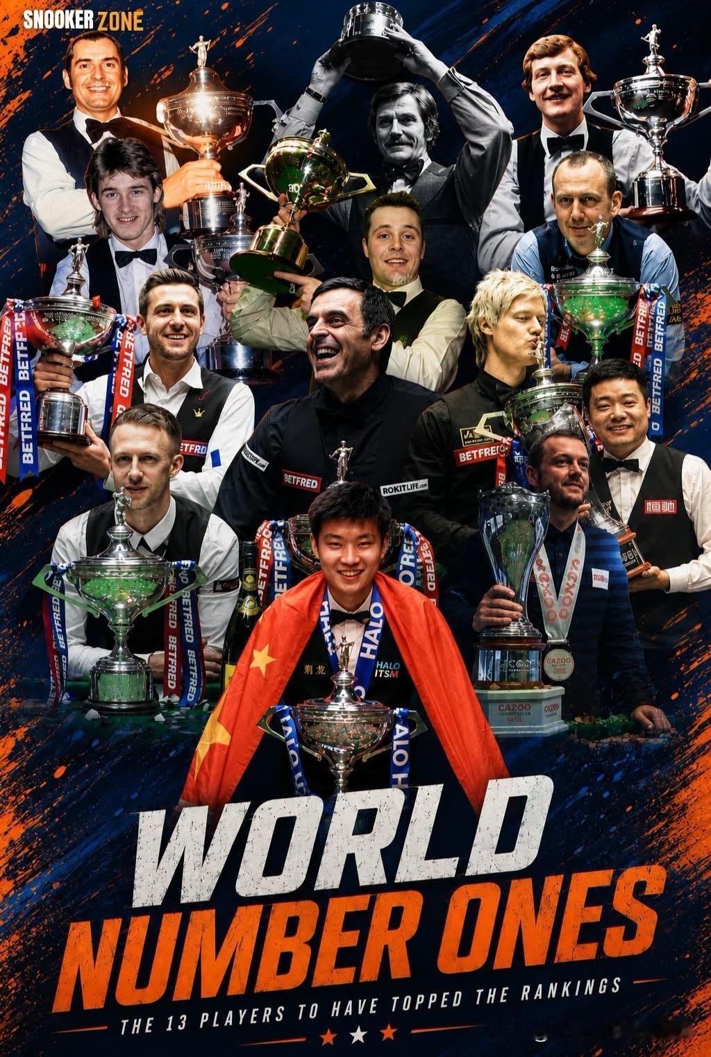 武汉公开赛过后，赵心童登顶世界第一后，他成为史上第13位正式登上排名榜首的球员 