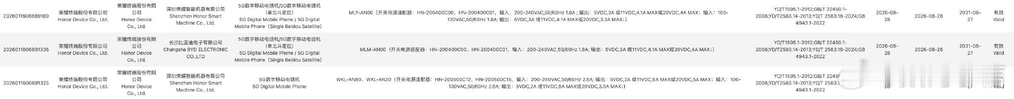 荣耀Magic9系列三款机型已经完成入网备案，相关信息能够在3C认证中心查询核实