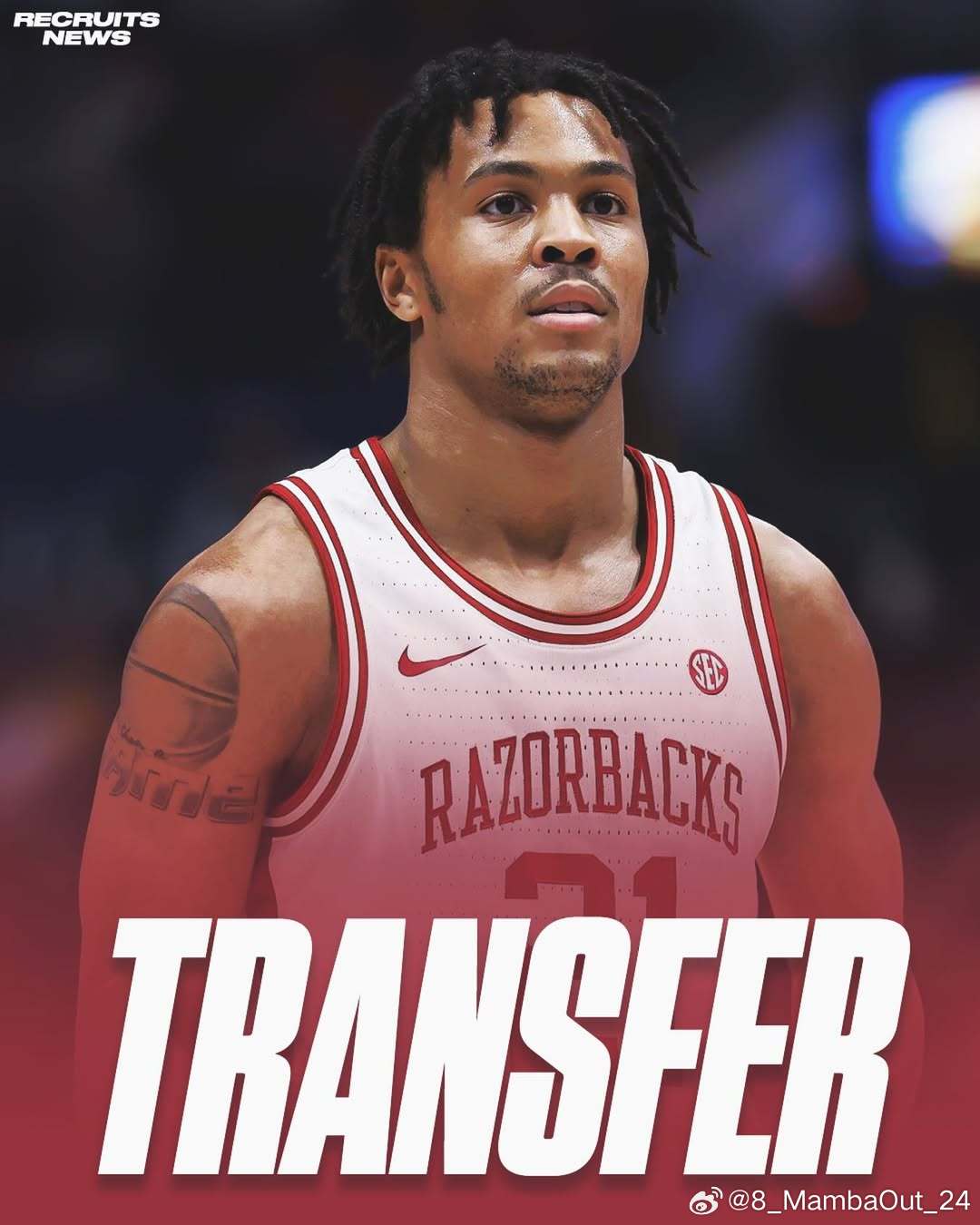 阿肯色大学后卫DJ·瓦格纳(DJ Wagner)将进入转学窗口这位身高6尺4寸（