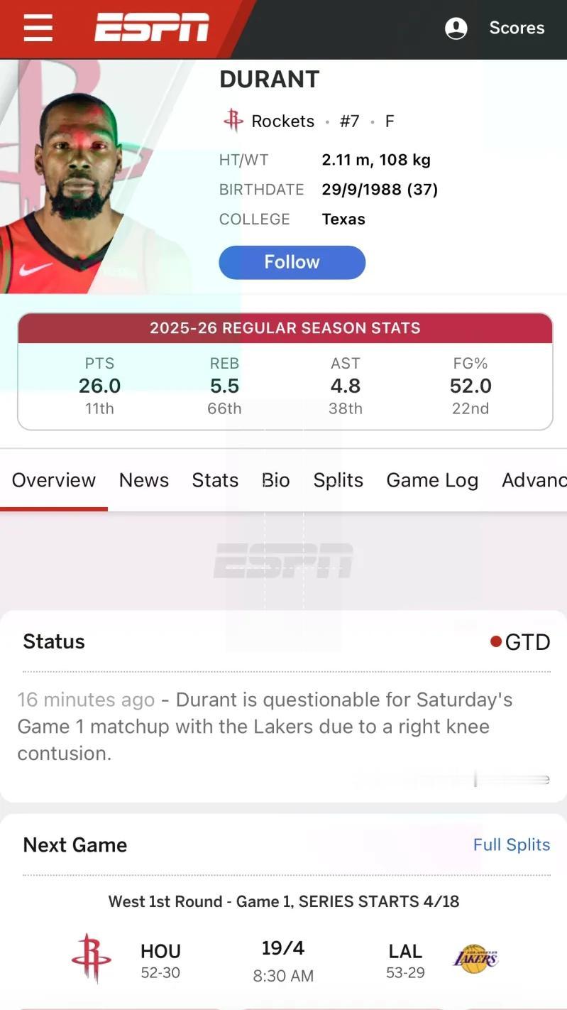 火箭歇了这么多天，结果今天说什么杜兰特明天的比赛“出战成疑”了，难道是要说在训练