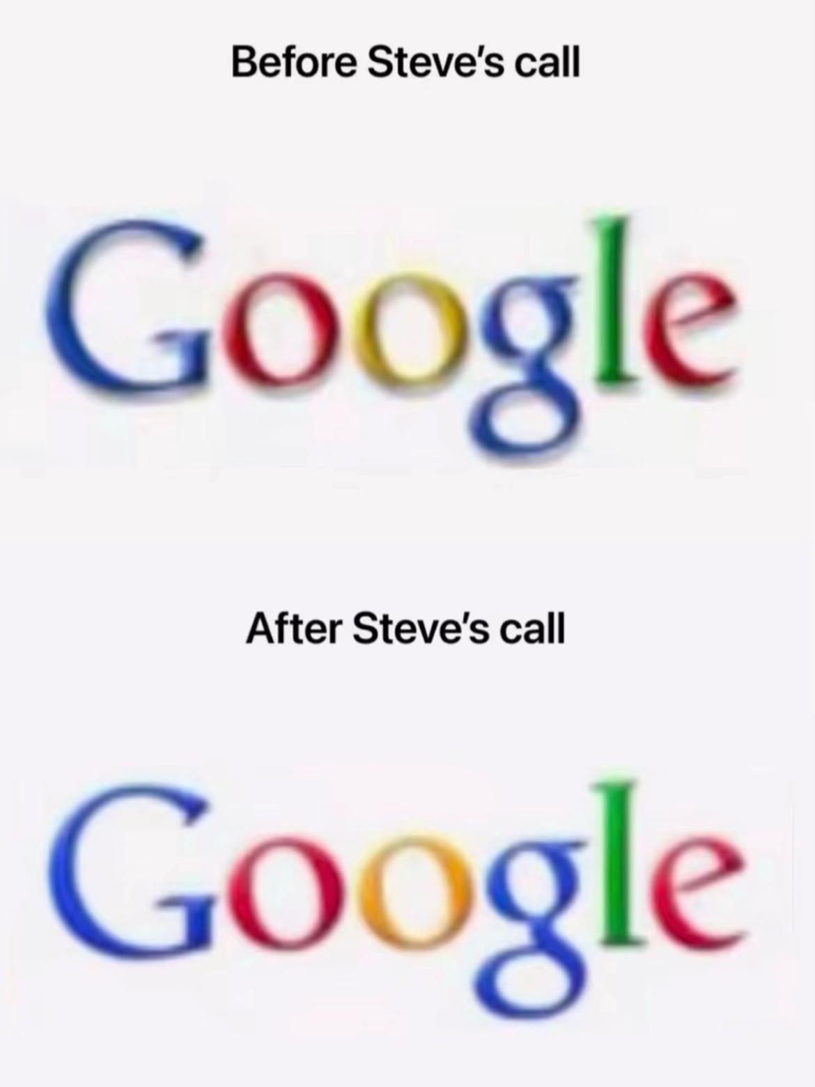 2008年，乔布斯发现iPhone屏幕上Google Logo里的黄色“o”显示