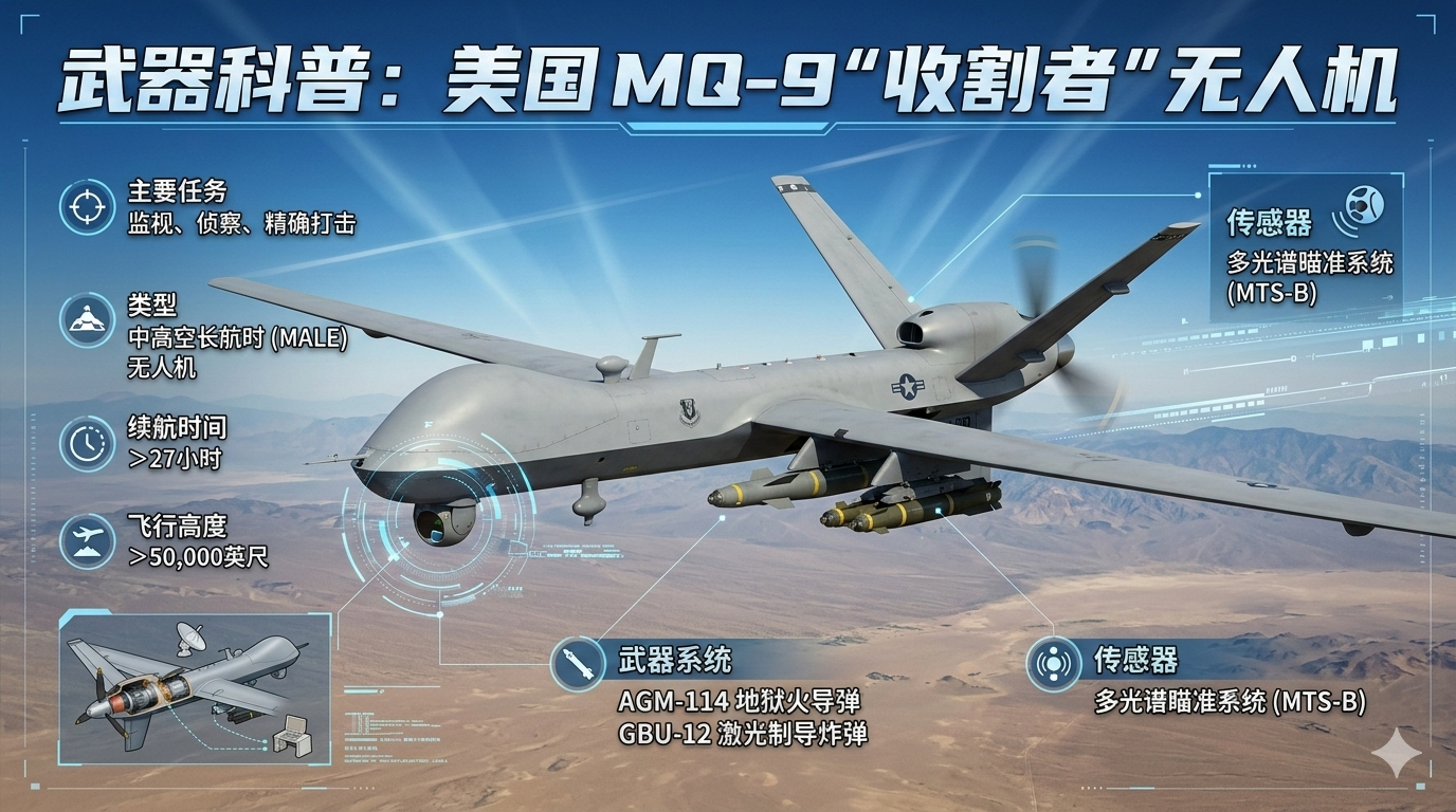 在美伊以冲突 中，美军的MQ-9无人机既有侦察支援作用，也能直接开火攻击。MQ-