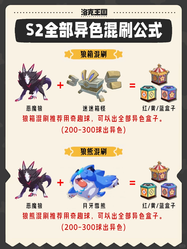 洛克王国S2全部异色单刷/混刷公式