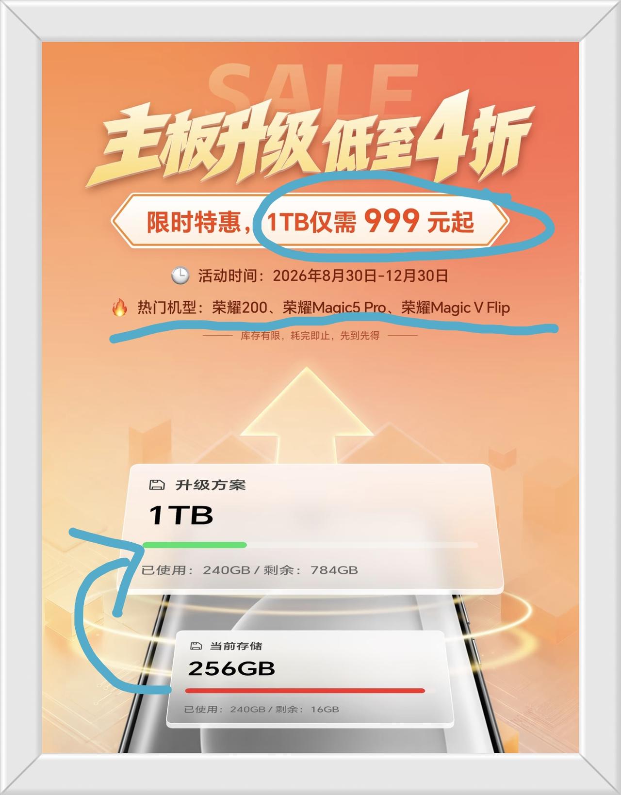 荣耀手机翻新计划来了，1TB仅需999起

存储大涨，新机太贵，旧手机空间不足，