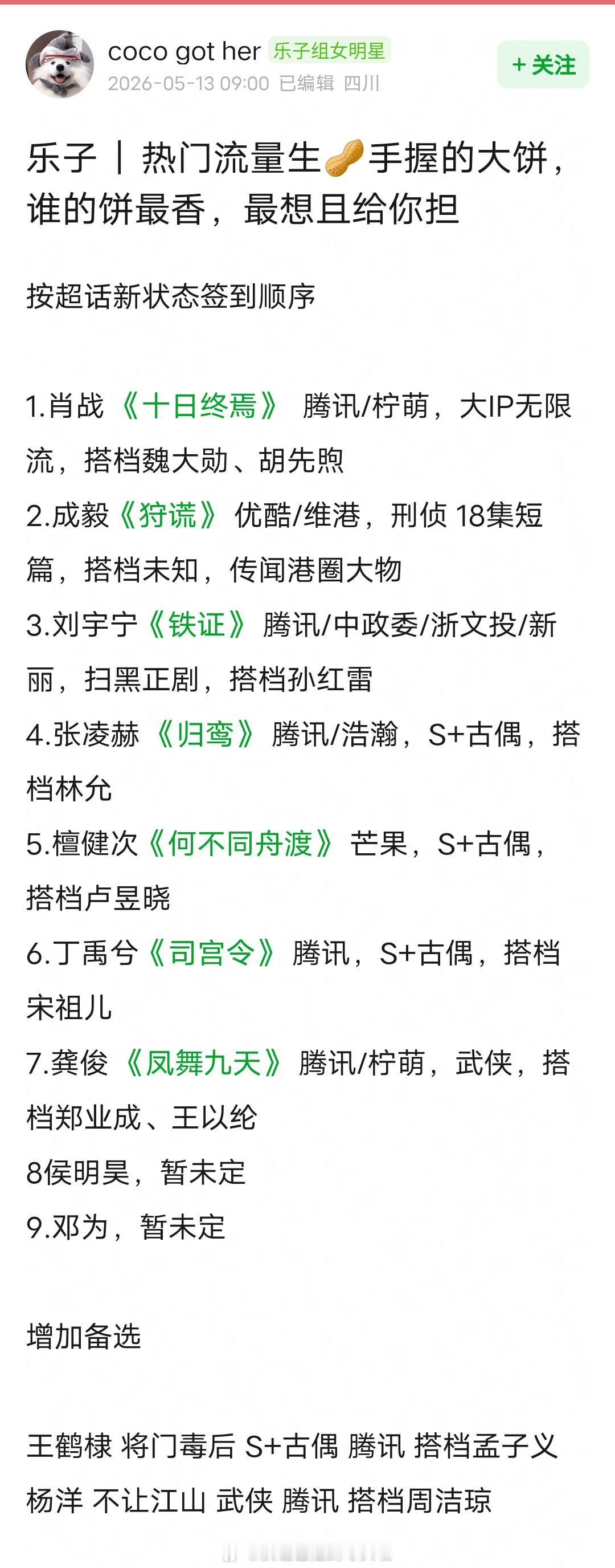 热门流量生大饼，谁的饼最香，最想给你担接？肖战《十日终焉》成毅《狩谎》刘宇宁《铁